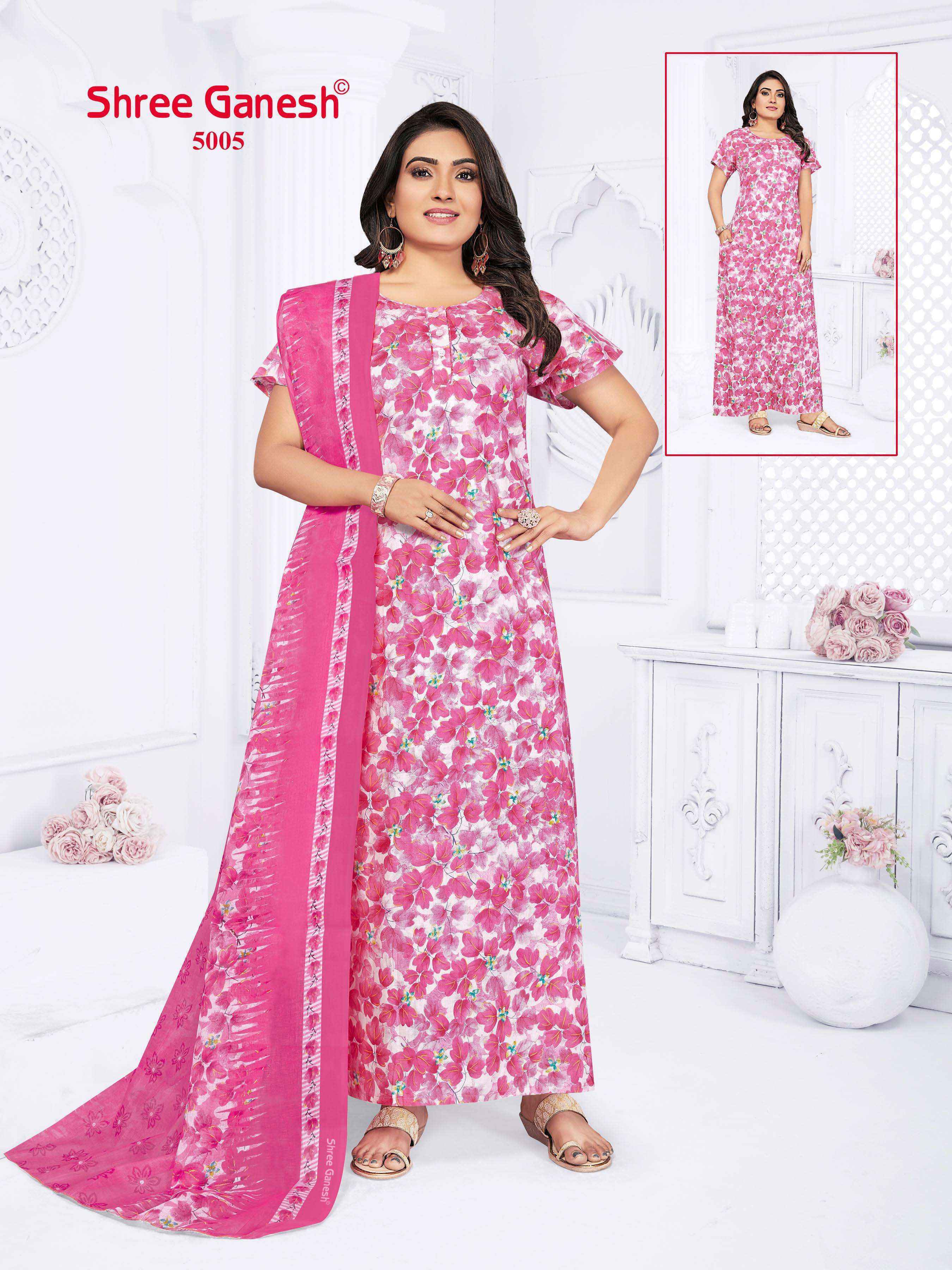 Shree Ganesh Kalki Vol-5 Cotton Gown With Dupatta (15 pcs Catalogue)