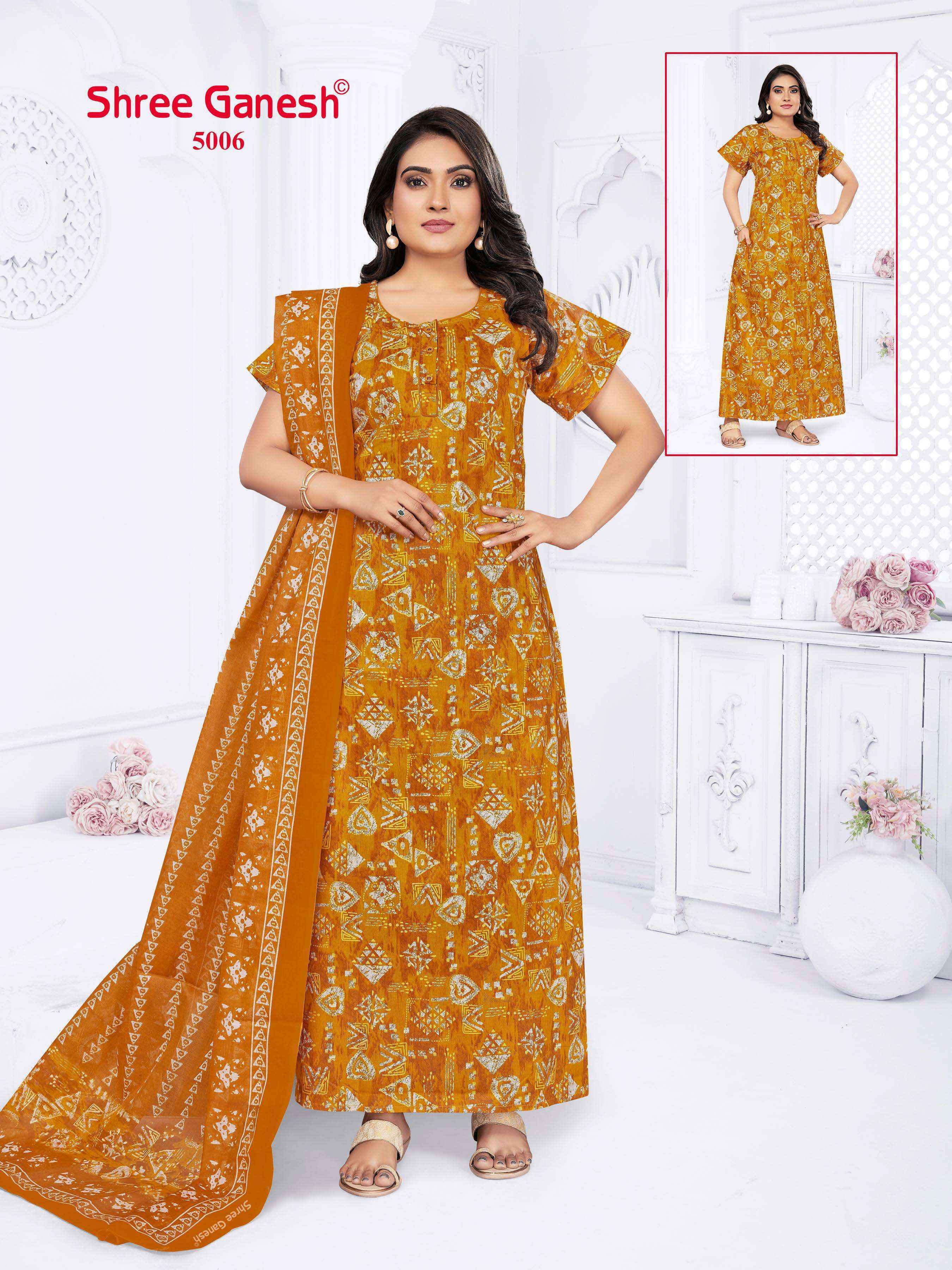 Shree Ganesh Kalki Vol-5 Cotton Gown With Dupatta (15 pcs Catalogue)
