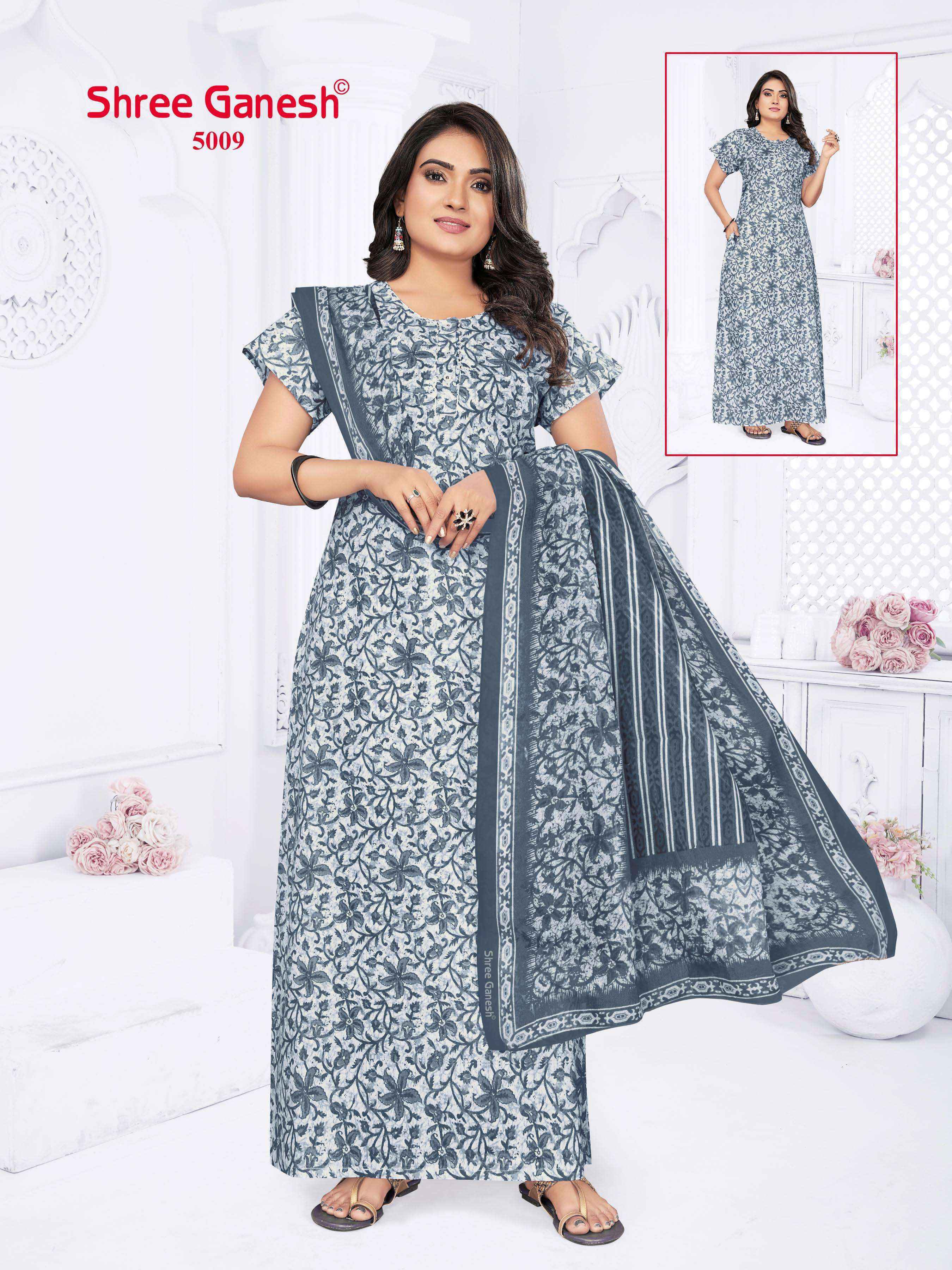 Shree Ganesh Kalki Vol-5 Cotton Gown With Dupatta (15 pcs Catalogue)