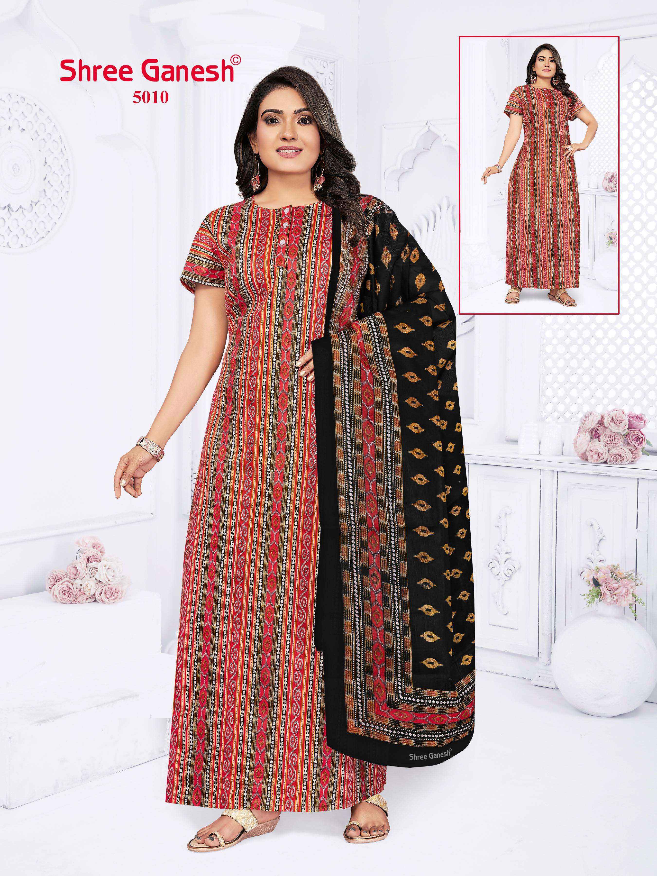 Shree Ganesh Kalki Vol-5 Cotton Gown With Dupatta (15 pcs Catalogue)