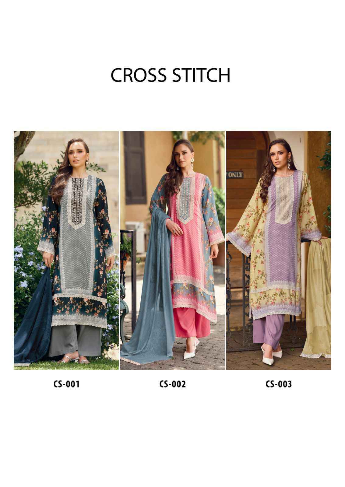 The Hermitage Shop Cross Stitch Lawn Cotton Dress Material 6 pcs Catalogue