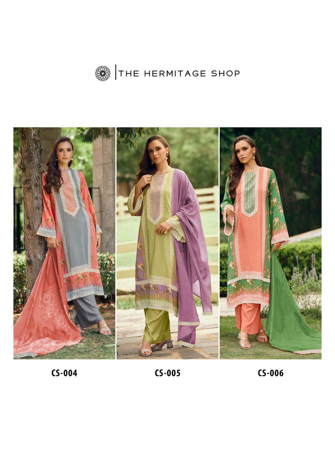 The Hermitage Shop Cross Stitch Lawn Cotton Dress Material 6 pcs Catalogue