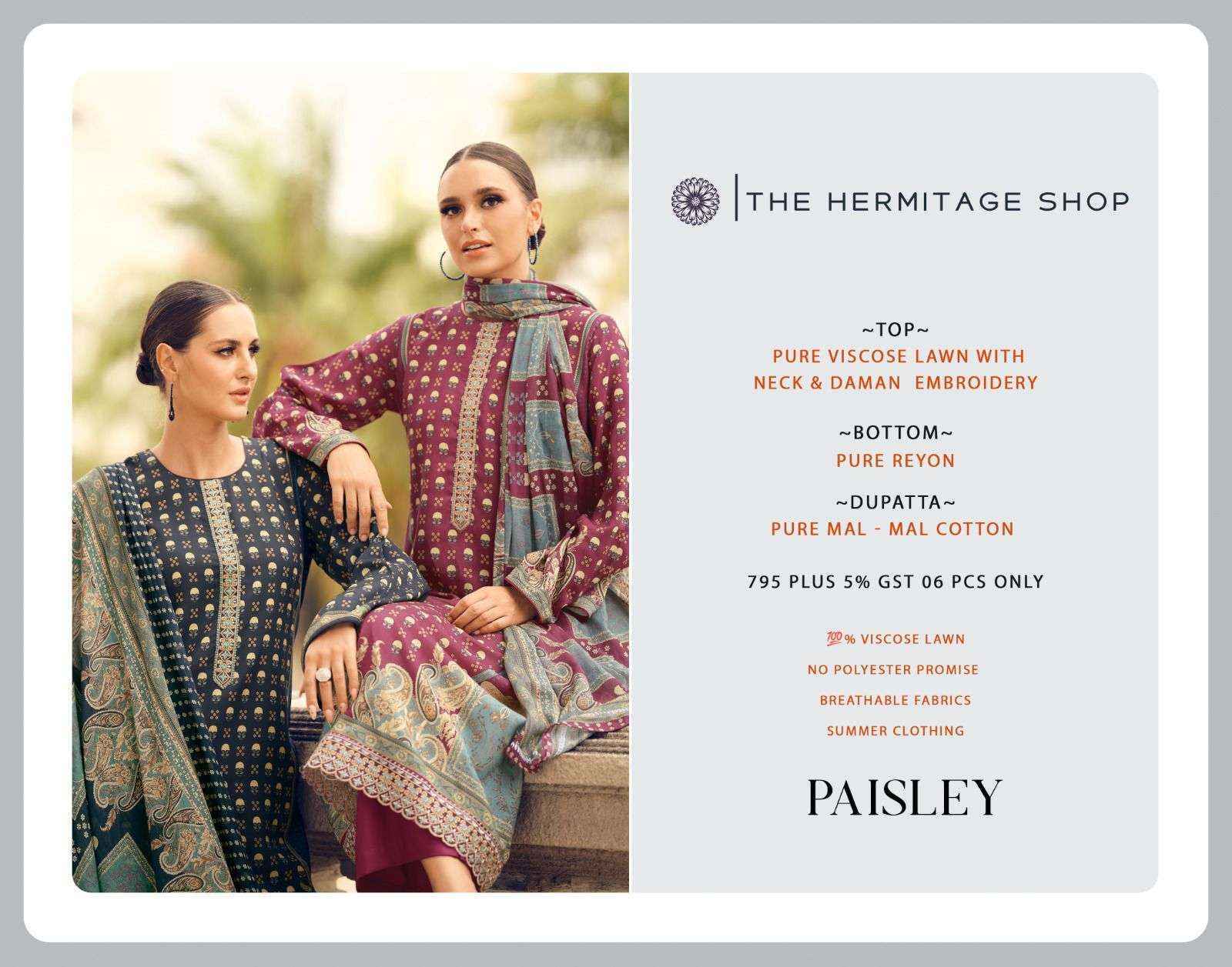 The Hermitage Shop Paisely Viscouse Dress Material (6 pcs Catalogue)