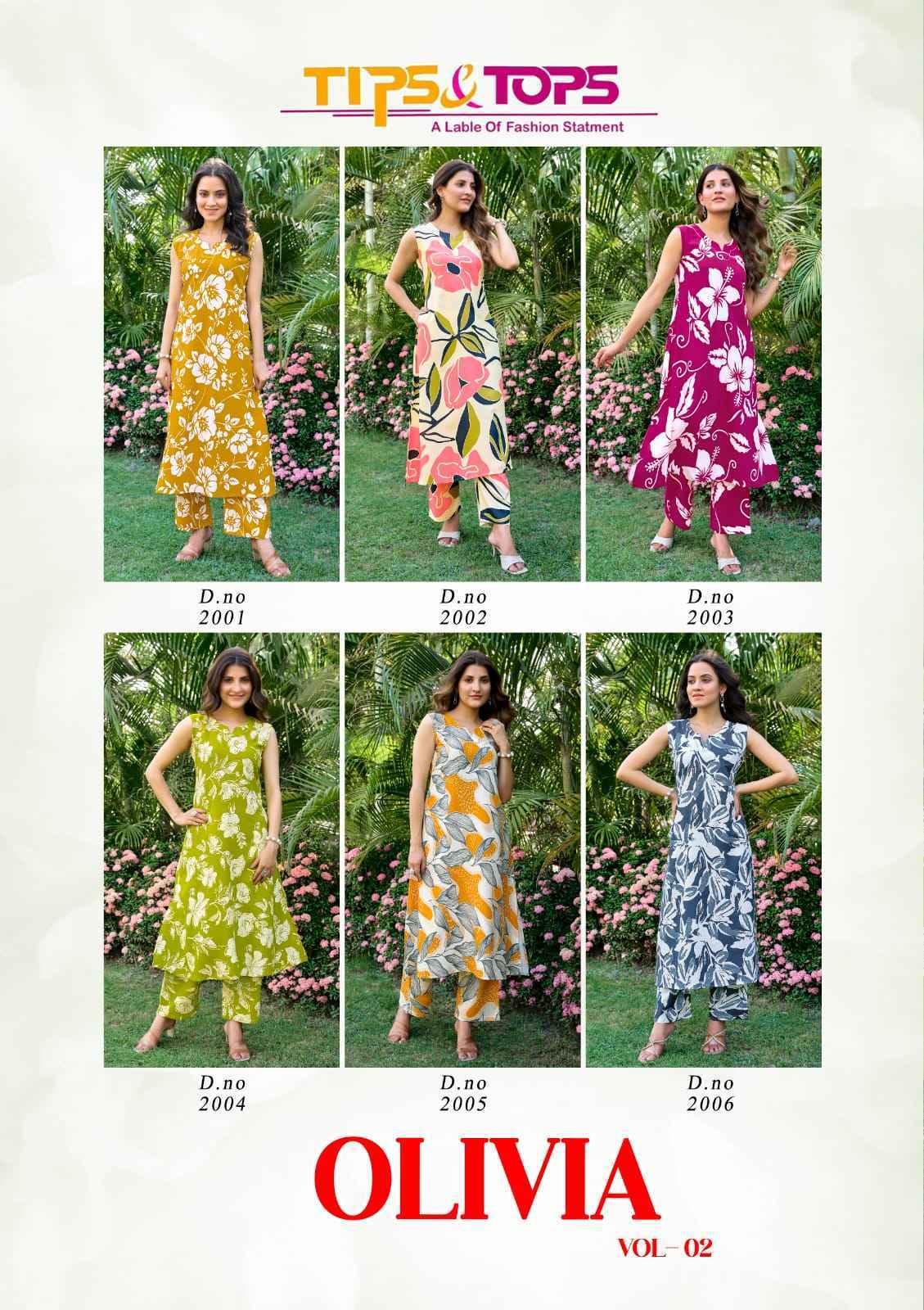 Tips & Tops Olivia Vol-2 Rayon Kurti With Bottom (6 pcs Catalogue)