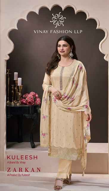 Vinay Kuleesh Zarkan Moonga Silk Dress Material 5 pcs Catalogue