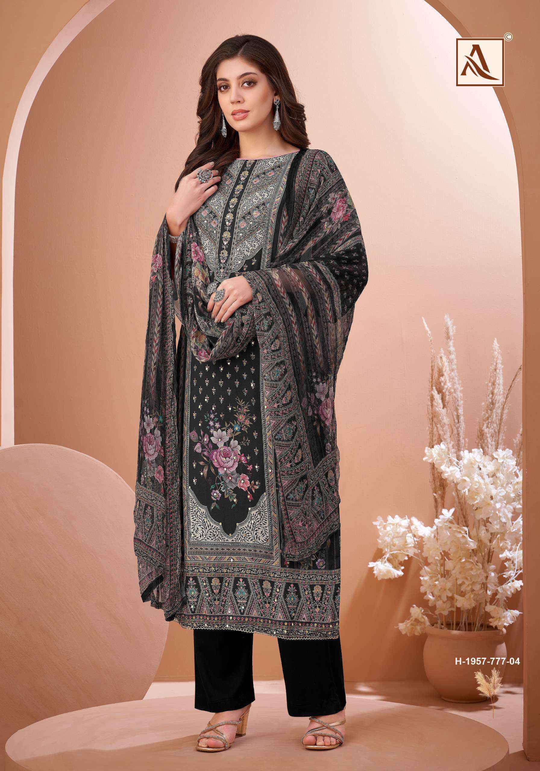 Alok Black Mirror Viscose Muslin Dress Material 8 pcs Catalogue