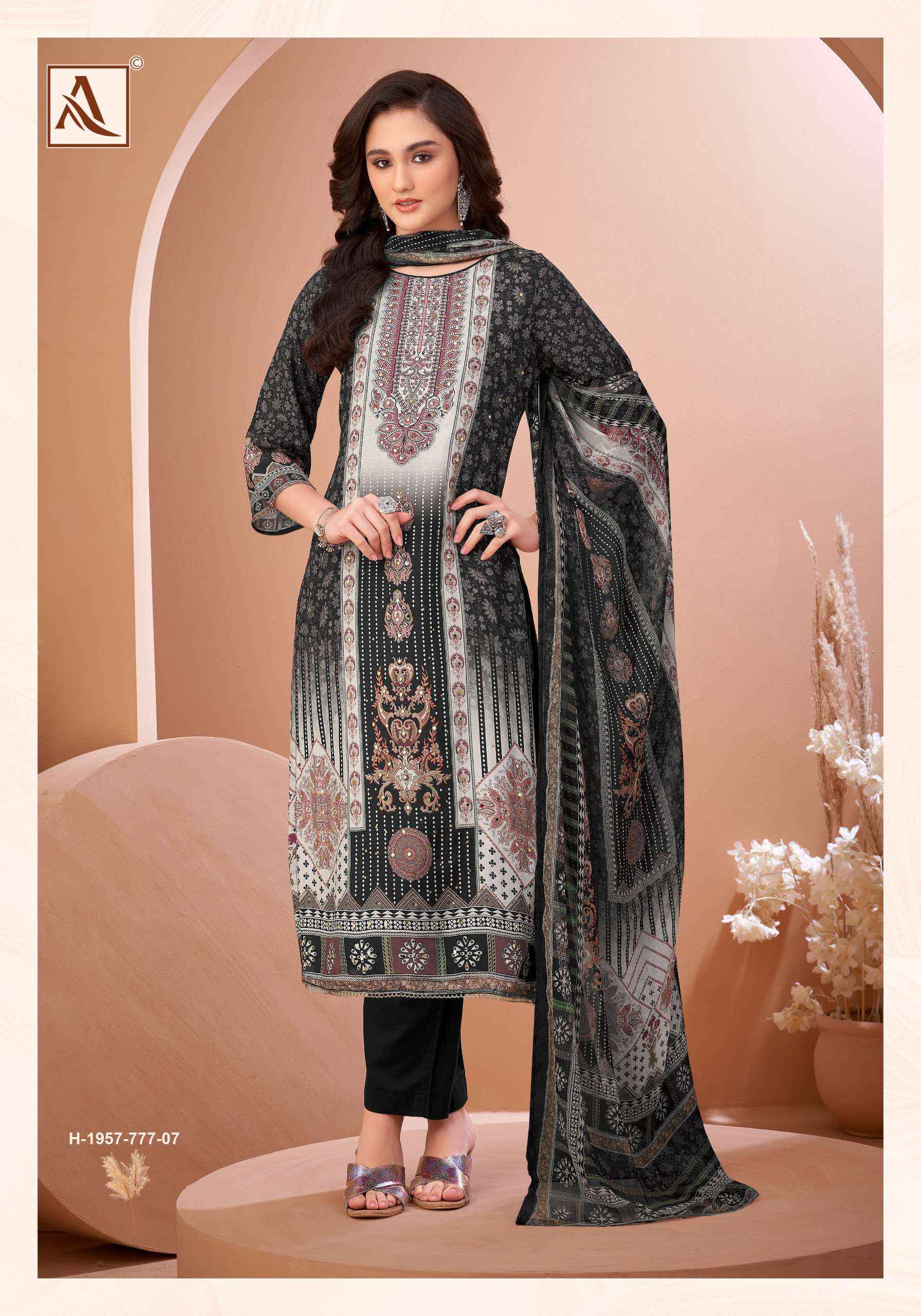 Alok Black Mirror Viscose Muslin Dress Material 8 pcs Catalogue