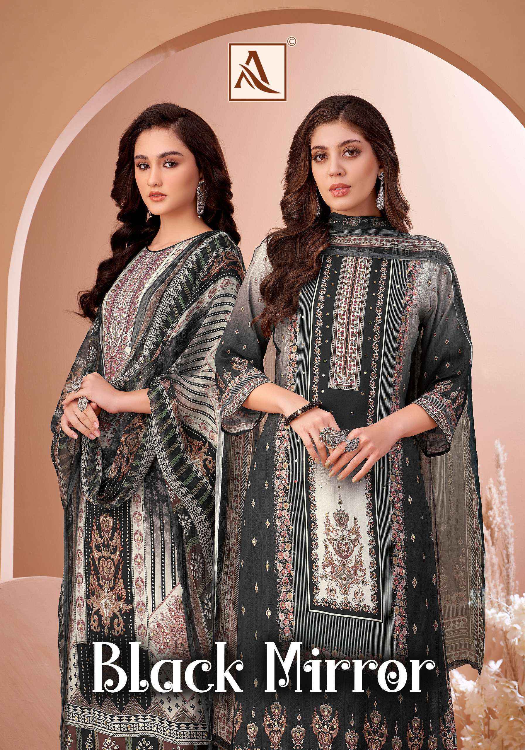 Alok Black Mirror Viscose Muslin Dress Material 8 pcs Catalogue