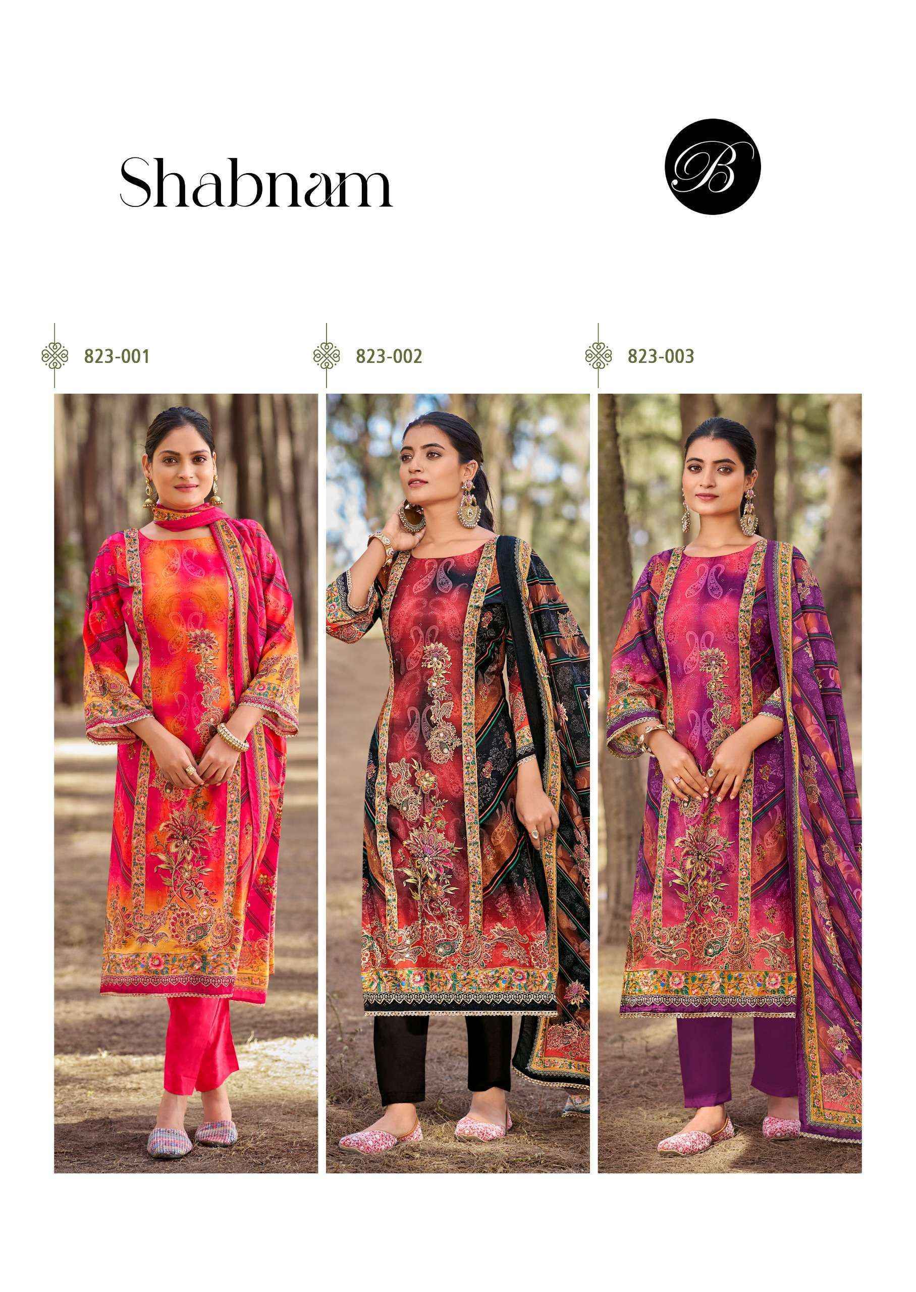 Belliza Shabnam Viscose Muslin Dress Material (3 pcs Catalogue)