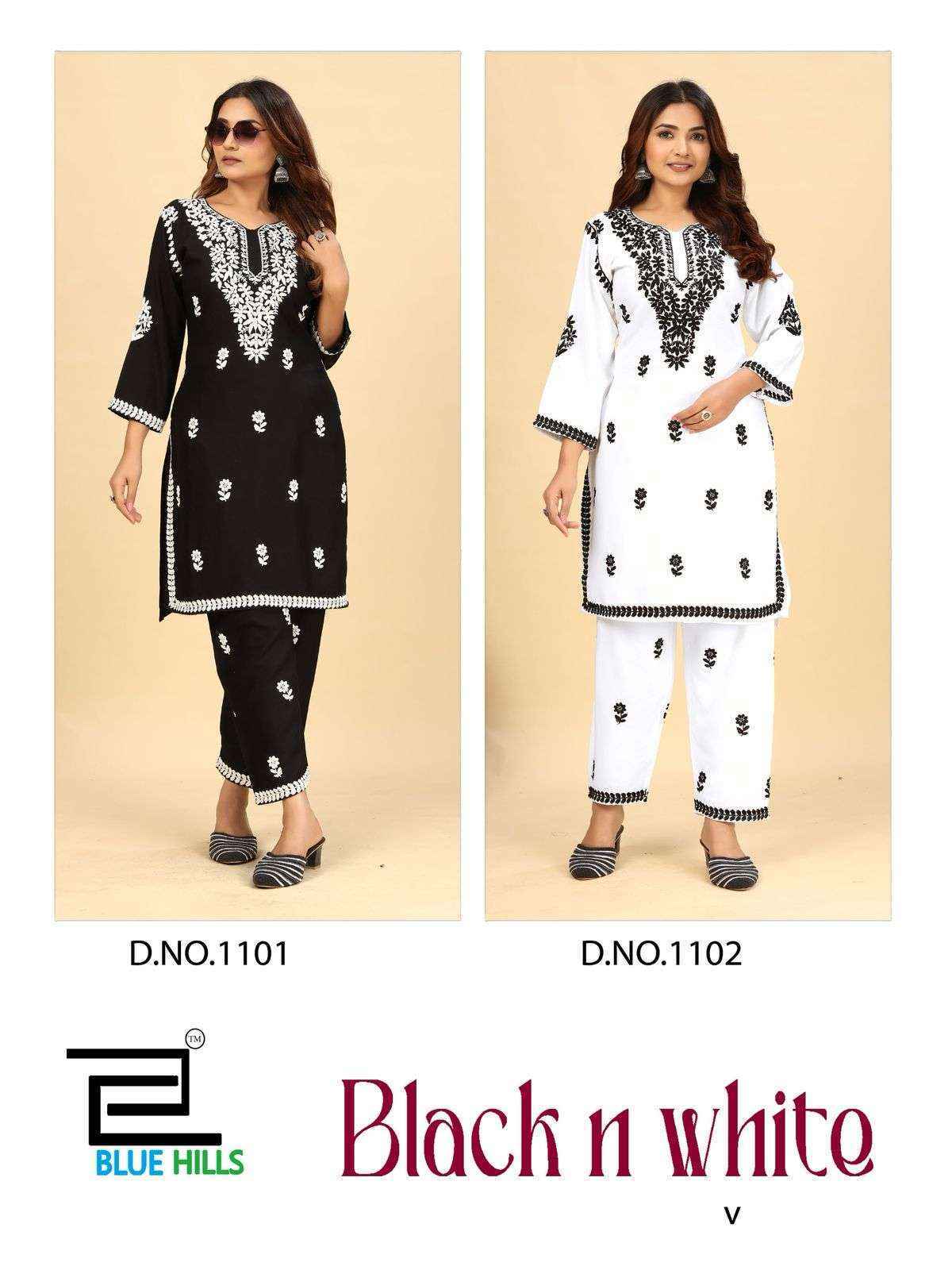 Blue Hills Black And White Vol 11 Rayon Kurti With Bottom 2 pcs Catalogue
