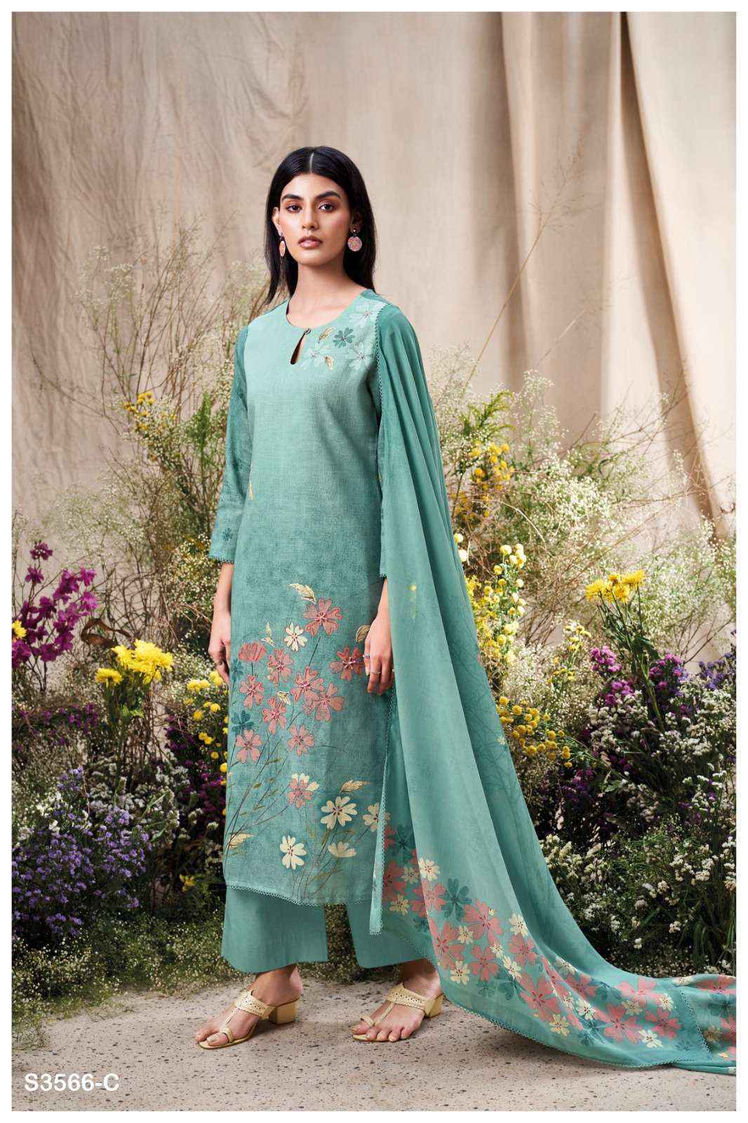 Ganga Ela 3566 Linen Cotton Dress Material 4 pcs Catalogue