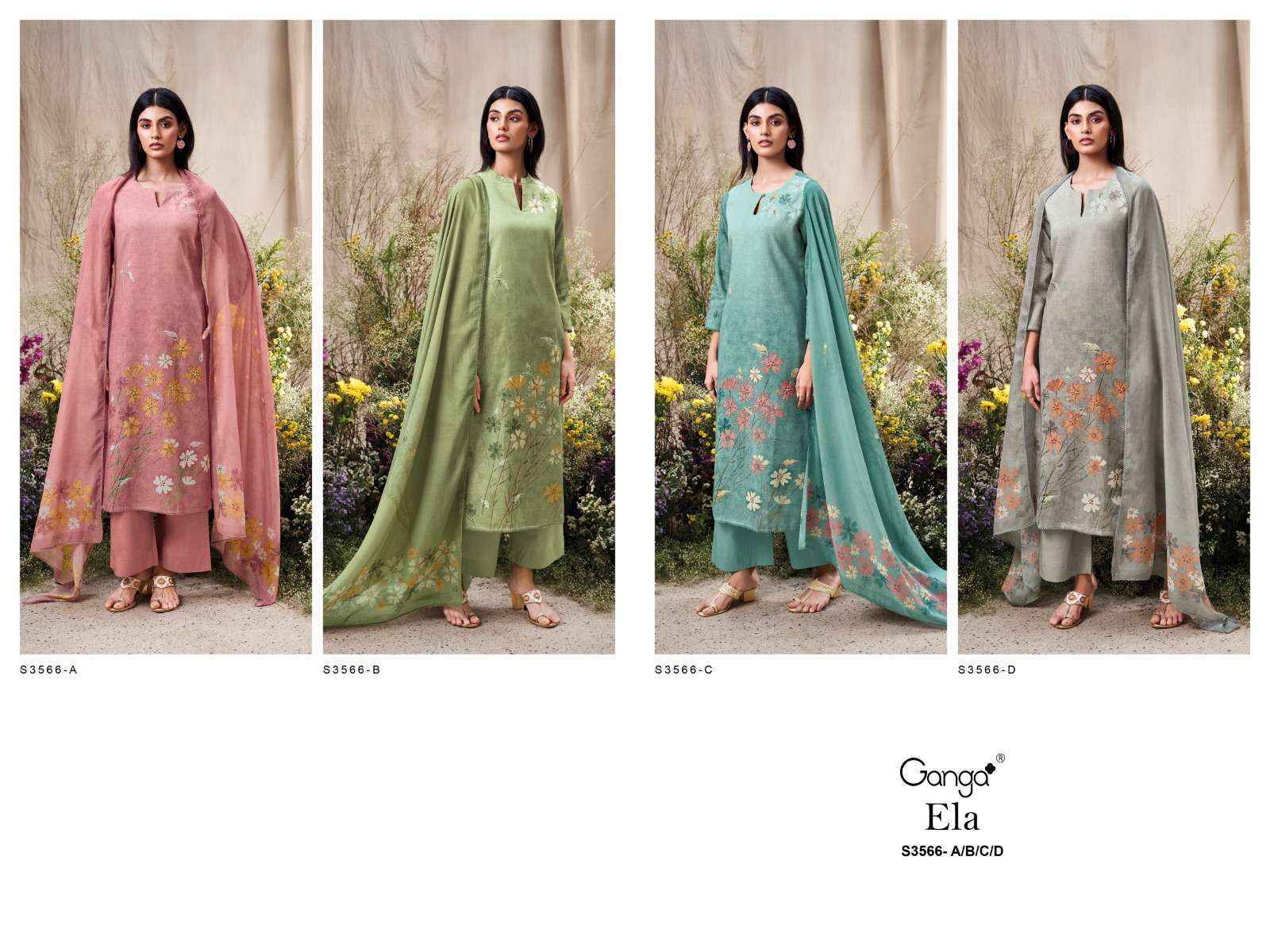 Ganga Ela 3566 Linen Cotton Dress Material 4 pcs Catalogue