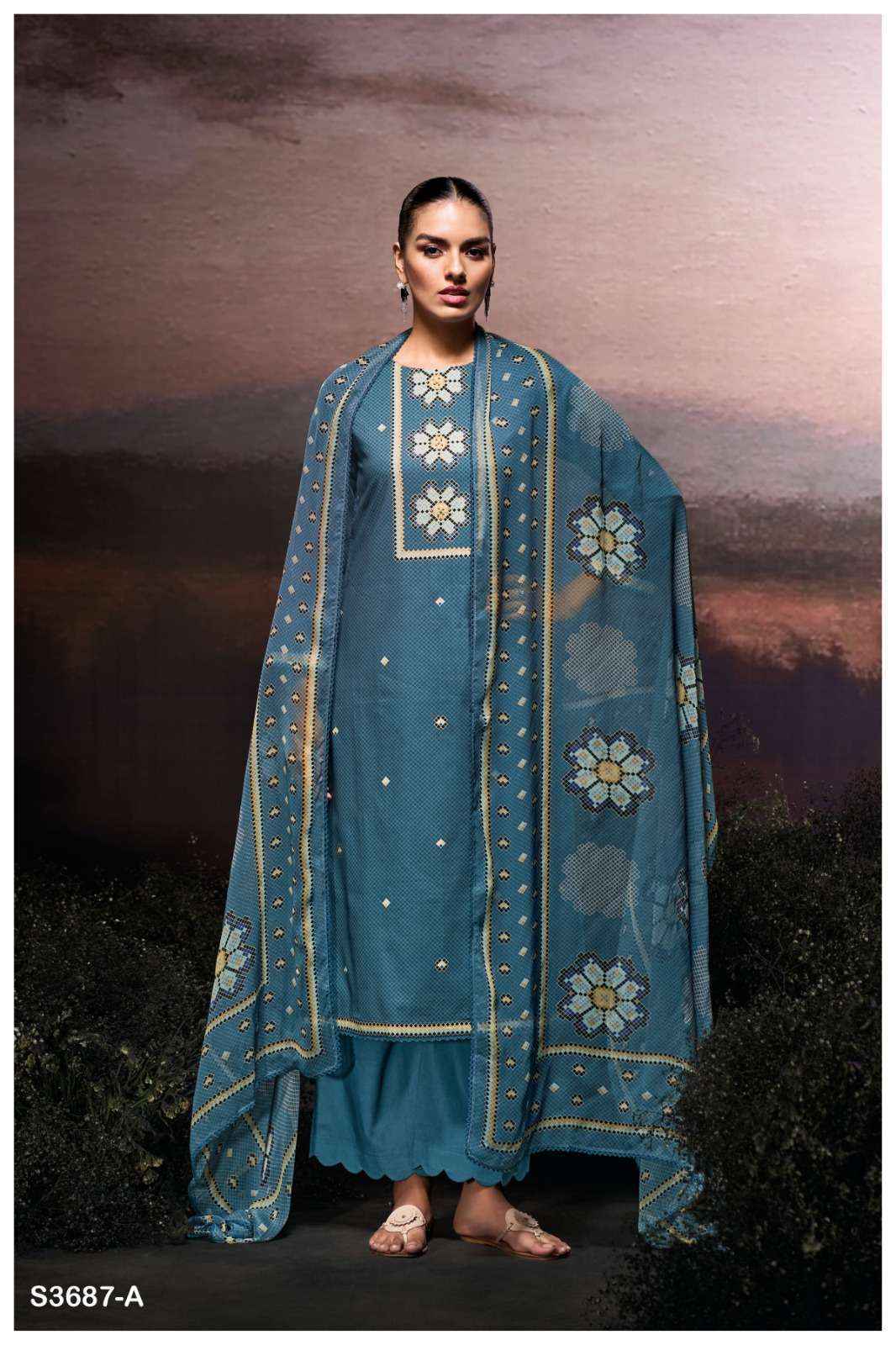 Ganga Gulzara 3687 Satin Cotton Dress Material 4 pcs Catalogue
