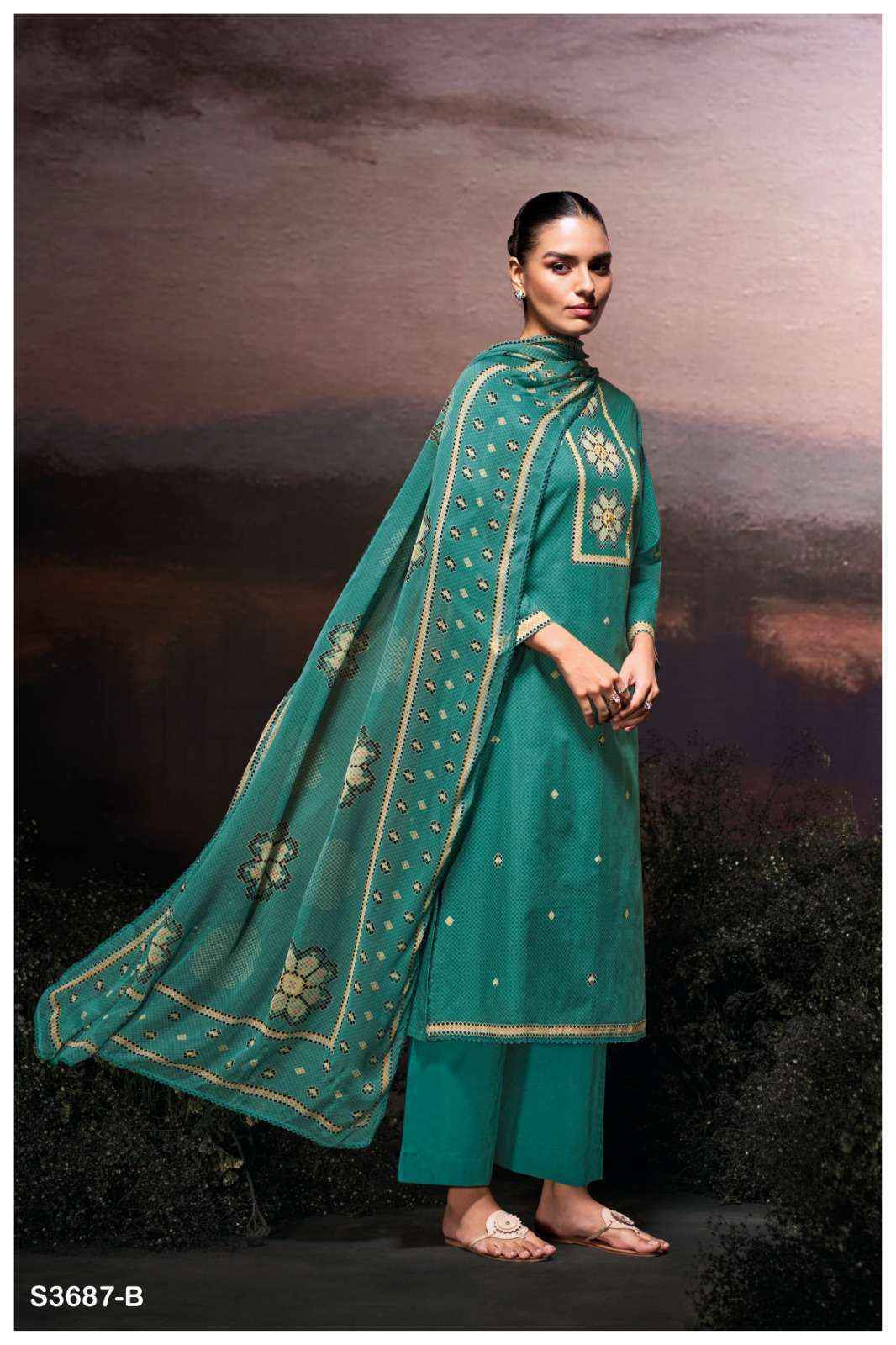 Ganga Gulzara 3687 Satin Cotton Dress Material 4 pcs Catalogue