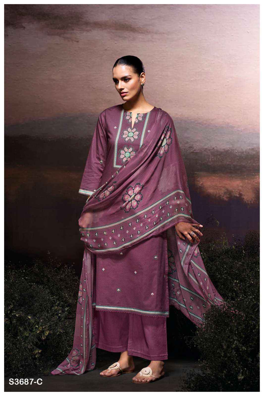 Ganga Gulzara 3687 Satin Cotton Dress Material 4 pcs Catalogue