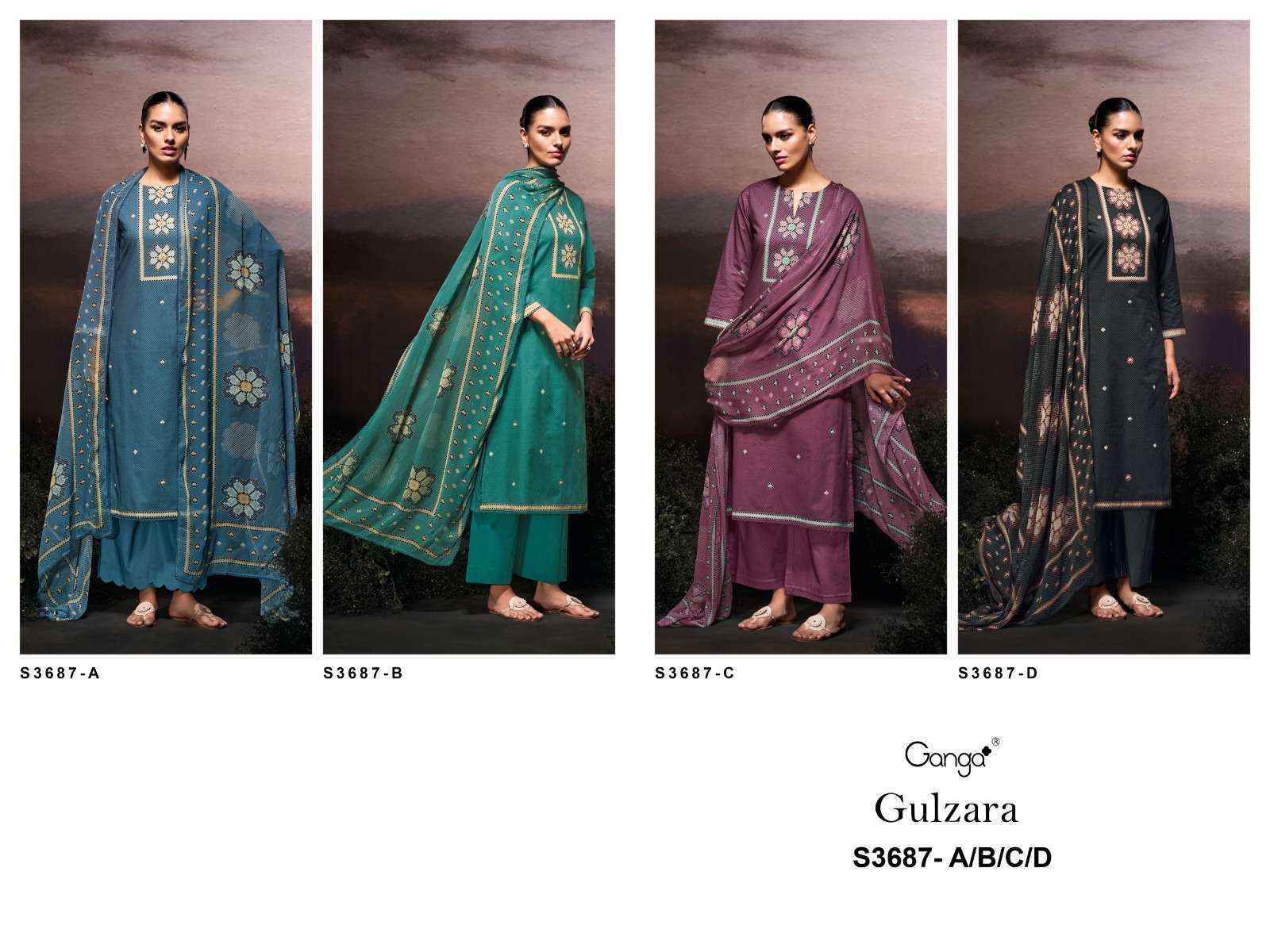 Ganga Gulzara 3687 Satin Cotton Dress Material 4 pcs Catalogue