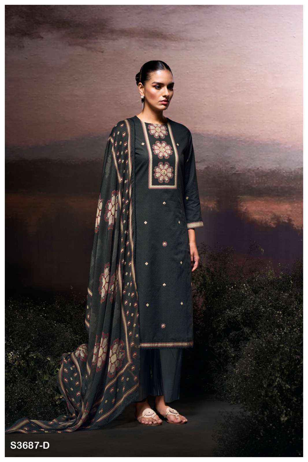 Ganga Gulzara 3687 Satin Cotton Dress Material 4 pcs Catalogue