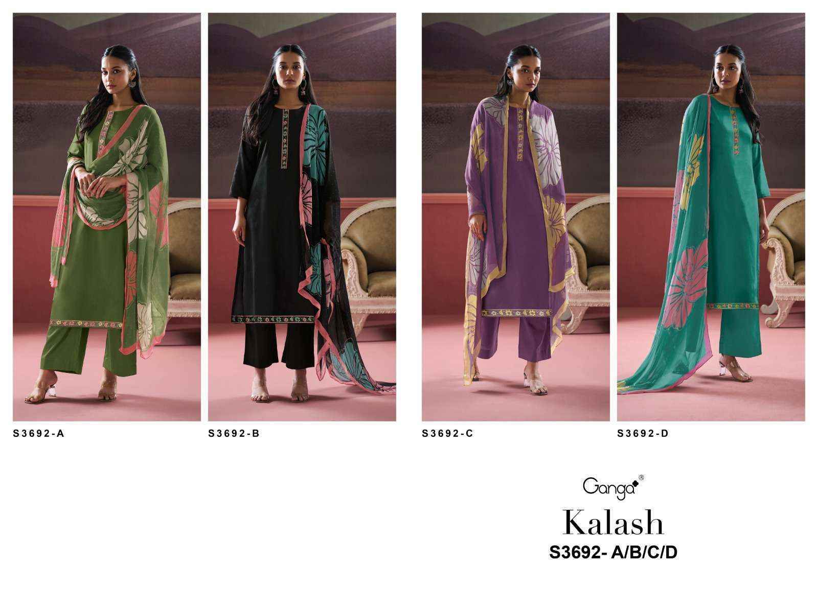 Ganga Kalash-3692 Cotton Silk Dress Material (4 pcs Catalogue)