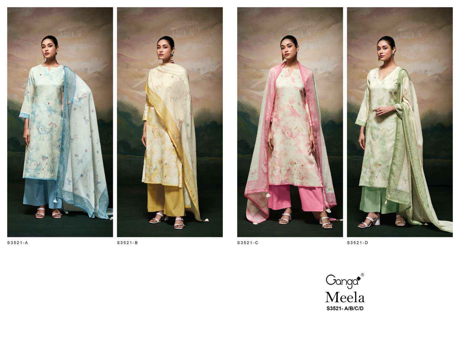 Ganga Meela-3521 Cotton Dress Material (4 pcs Catalogue)