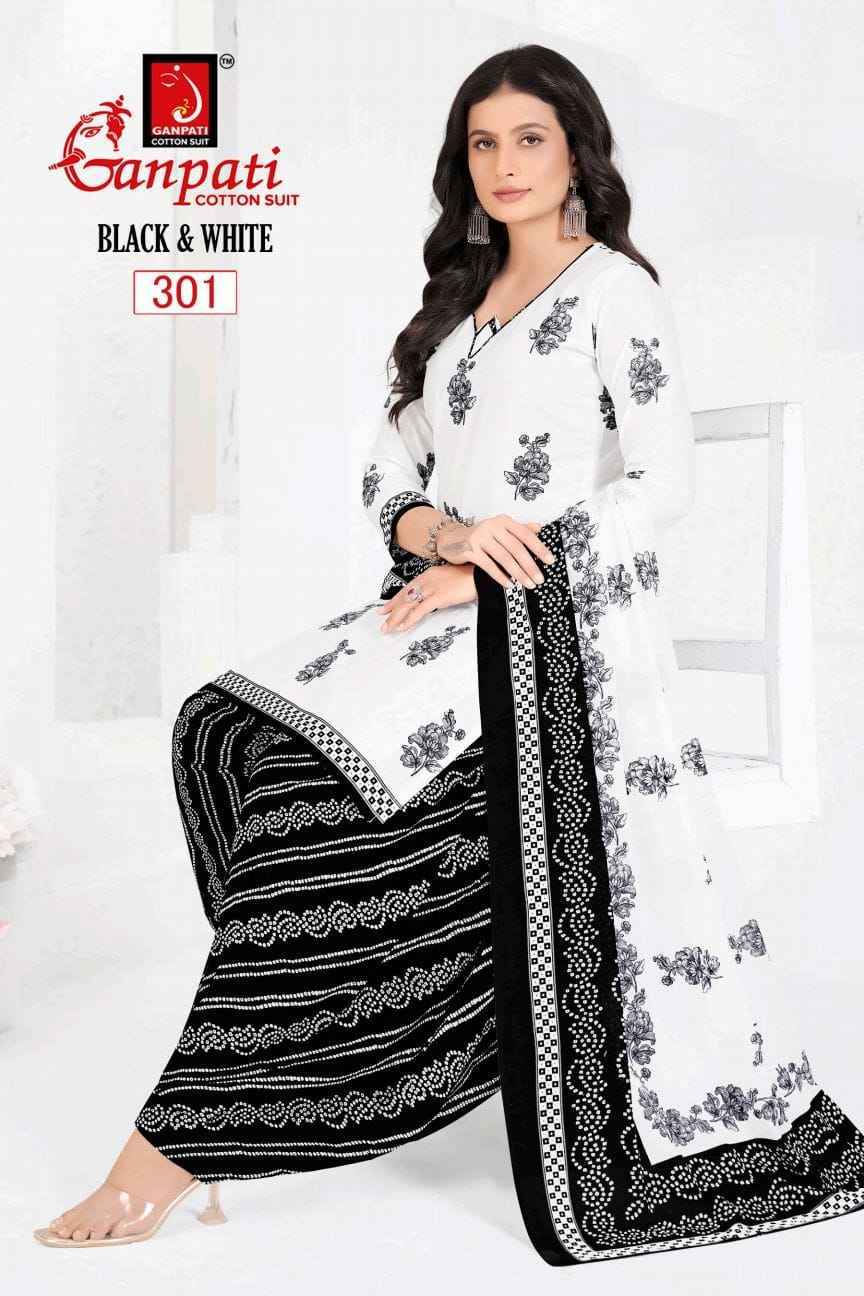 Ganpati Black & White Vol 3 Cotton Dress Material 6 pcs Catalogue