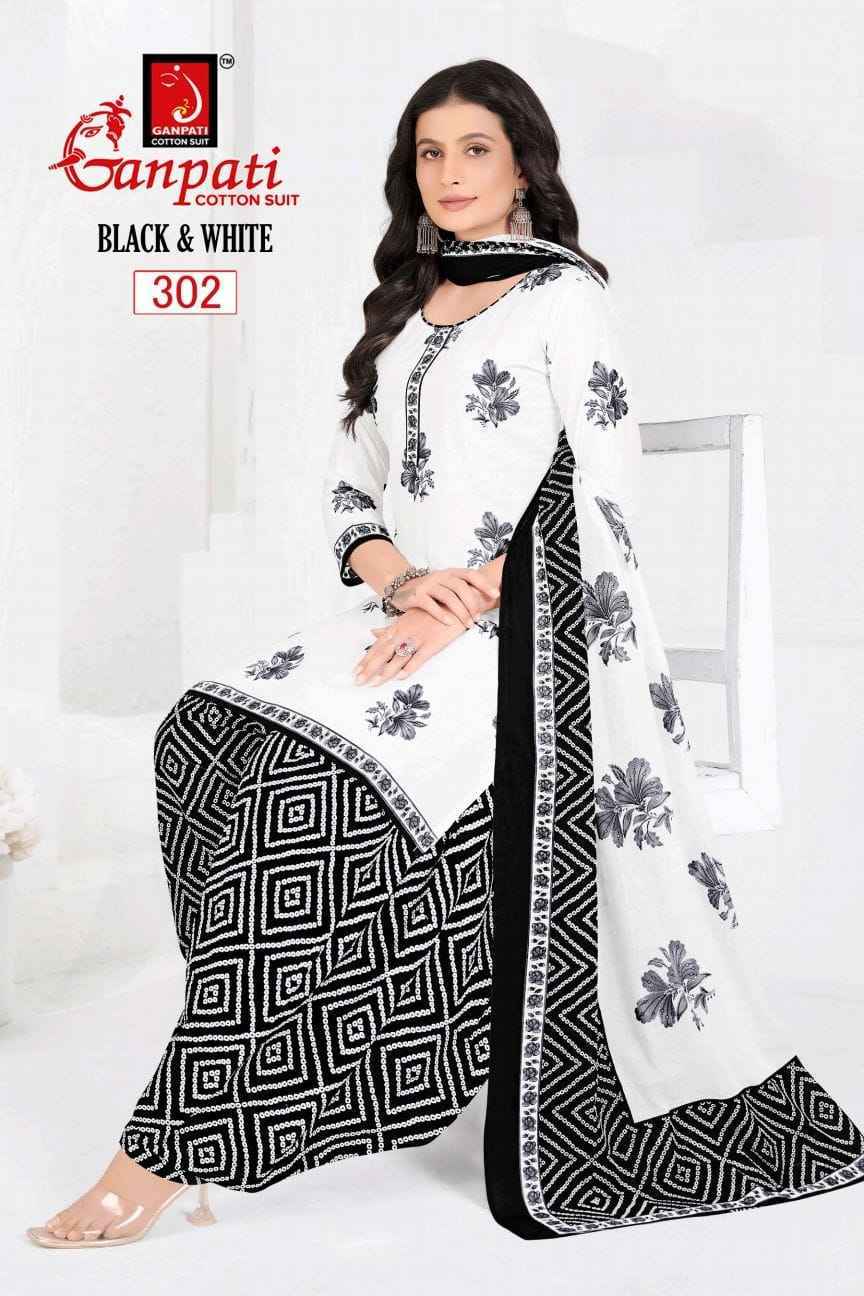 Ganpati Black & White Vol 3 Cotton Dress Material 6 pcs Catalogue