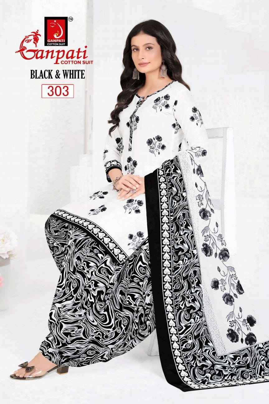 Ganpati Black & White Vol 3 Cotton Dress Material 6 pcs Catalogue