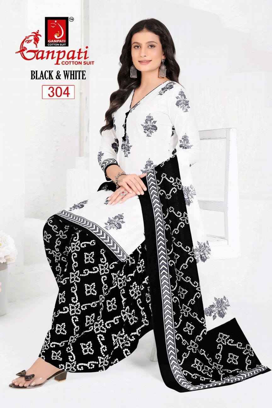 Ganpati Black & White Vol 3 Cotton Dress Material 6 pcs Catalogue
