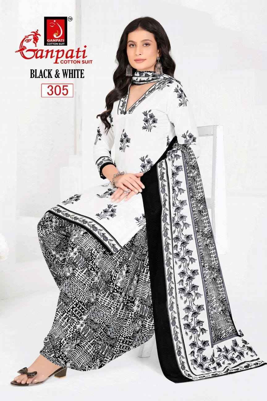 Ganpati Black & White Vol 3 Cotton Dress Material 6 pcs Catalogue