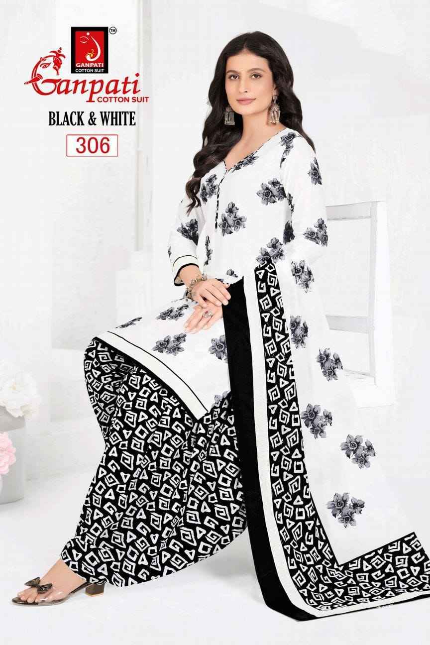 Ganpati Black & White Vol 3 Cotton Dress Material 6 pcs Catalogue