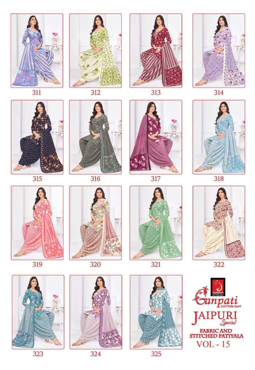 Ganpati Jaipuri Special Patiyala Vol-15 Cotton Dress Material (15 pcs Catalogue)