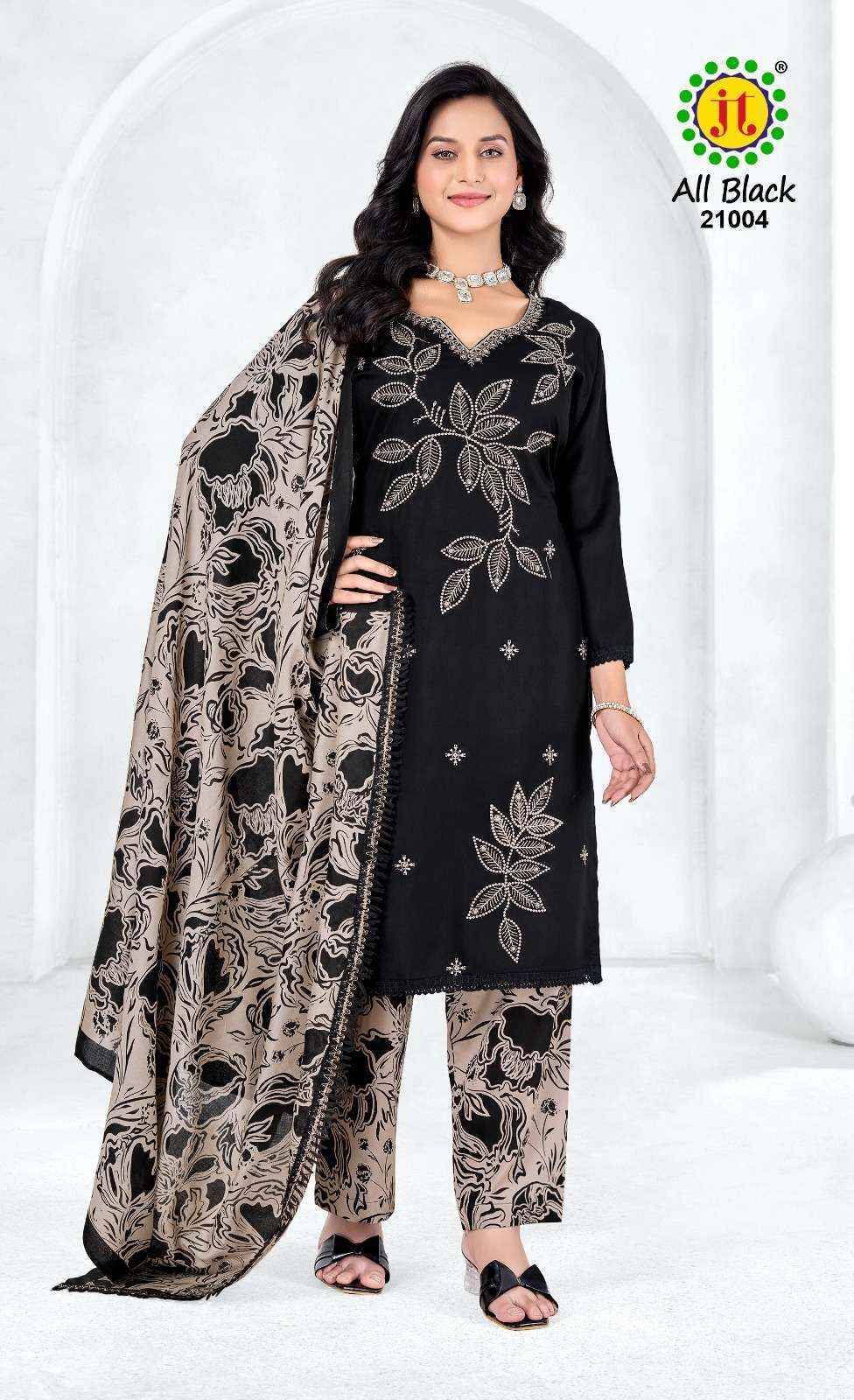 Jt All Black Vol-21 Rayon Dress Material (5 pcs Catalogue)