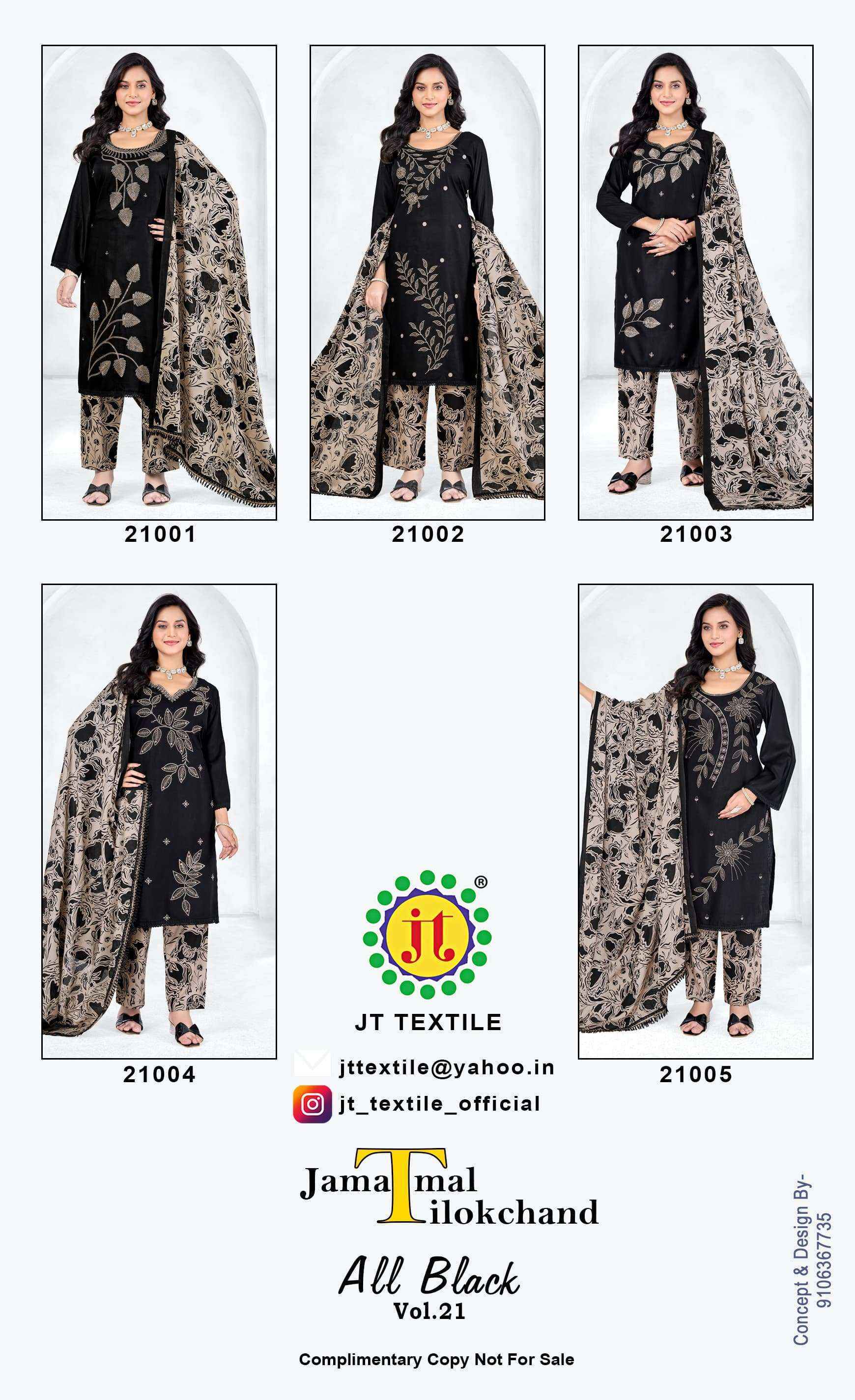 Jt All Black Vol-21 Rayon Dress Material (5 pcs Catalogue)