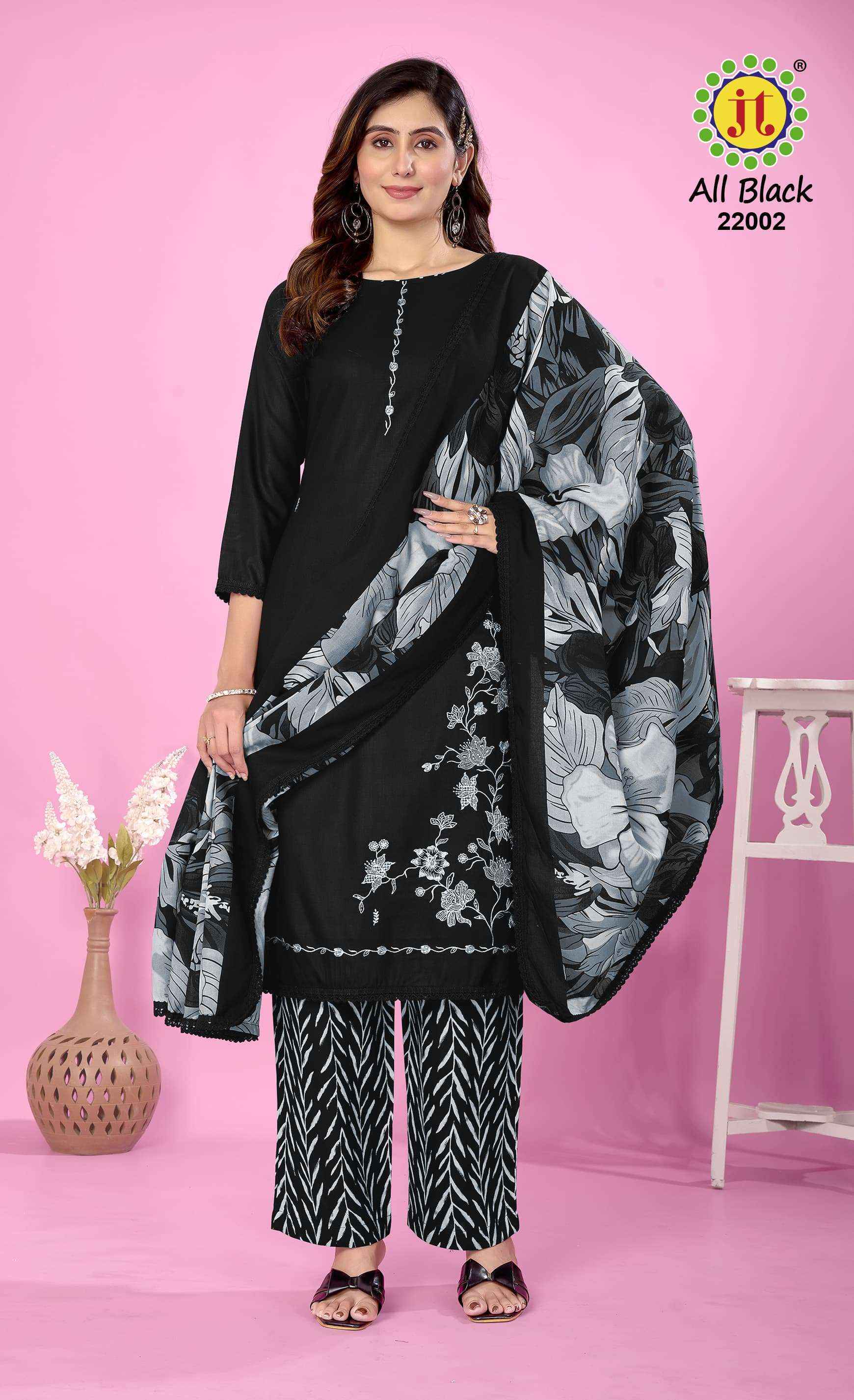 Jt All Black Vol-22 Rayon Dress Material (5 pcs Catalogue)
