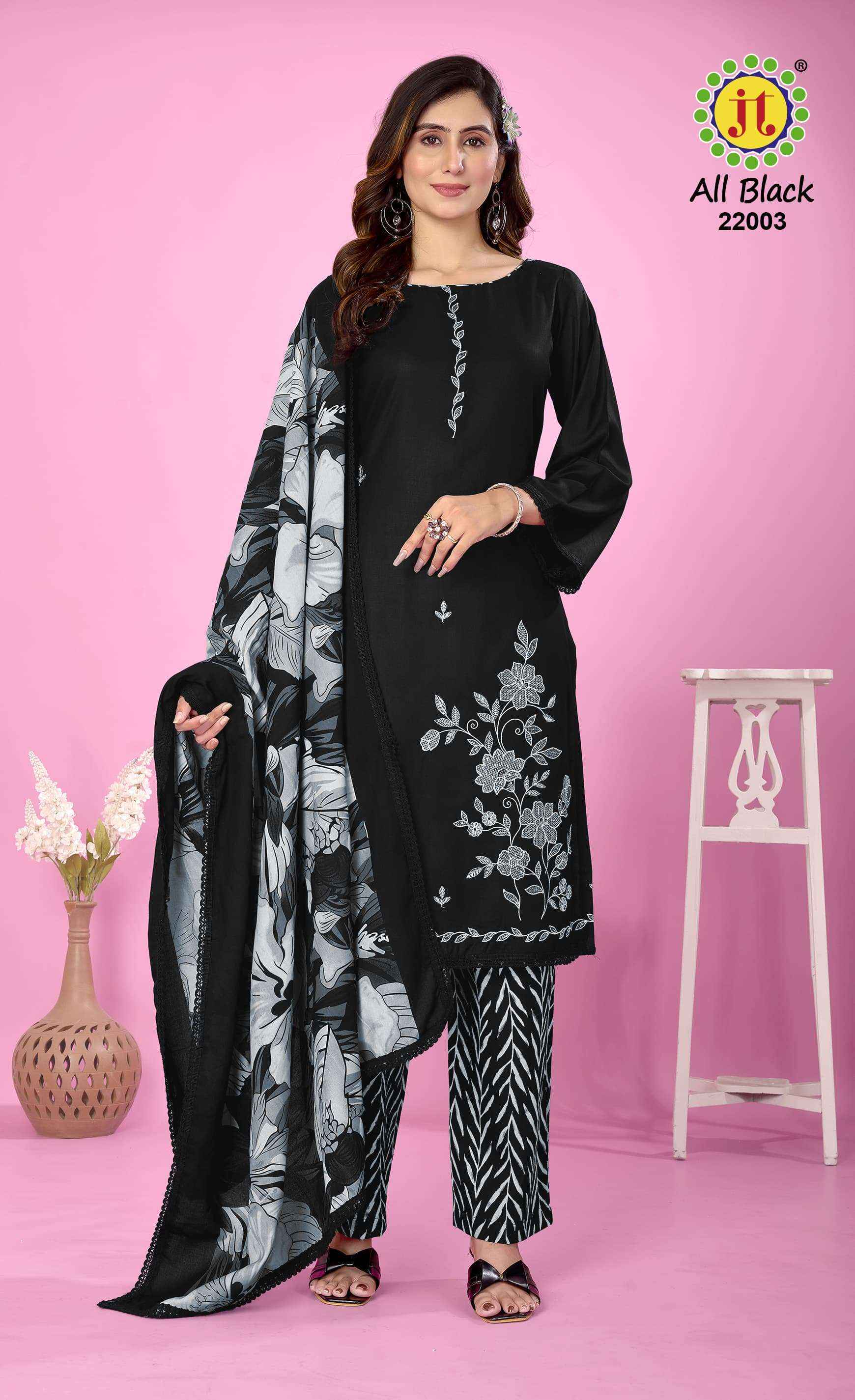 Jt All Black Vol-22 Rayon Dress Material (5 pcs Catalogue)
