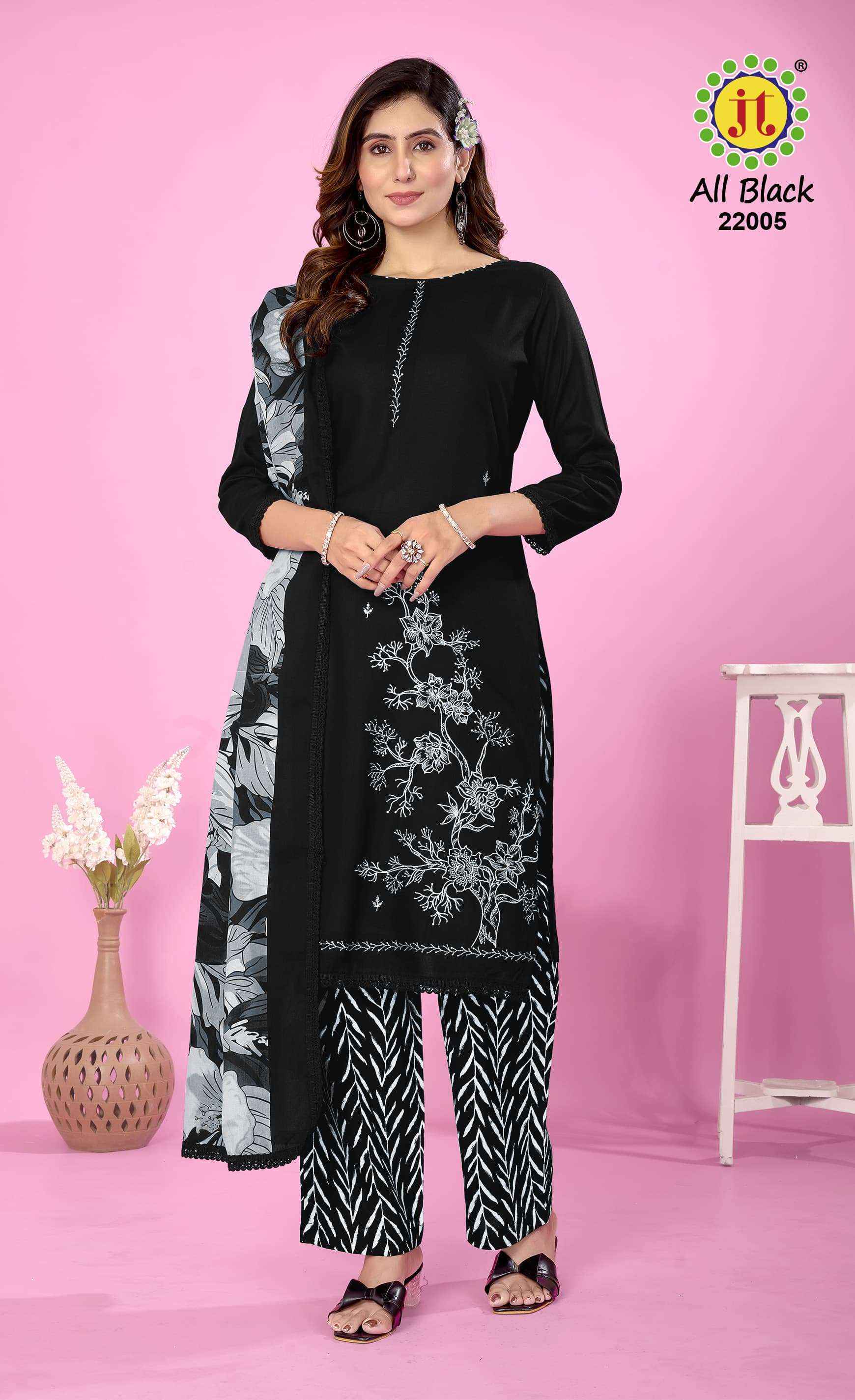 Jt All Black Vol-22 Rayon Dress Material (5 pcs Catalogue)