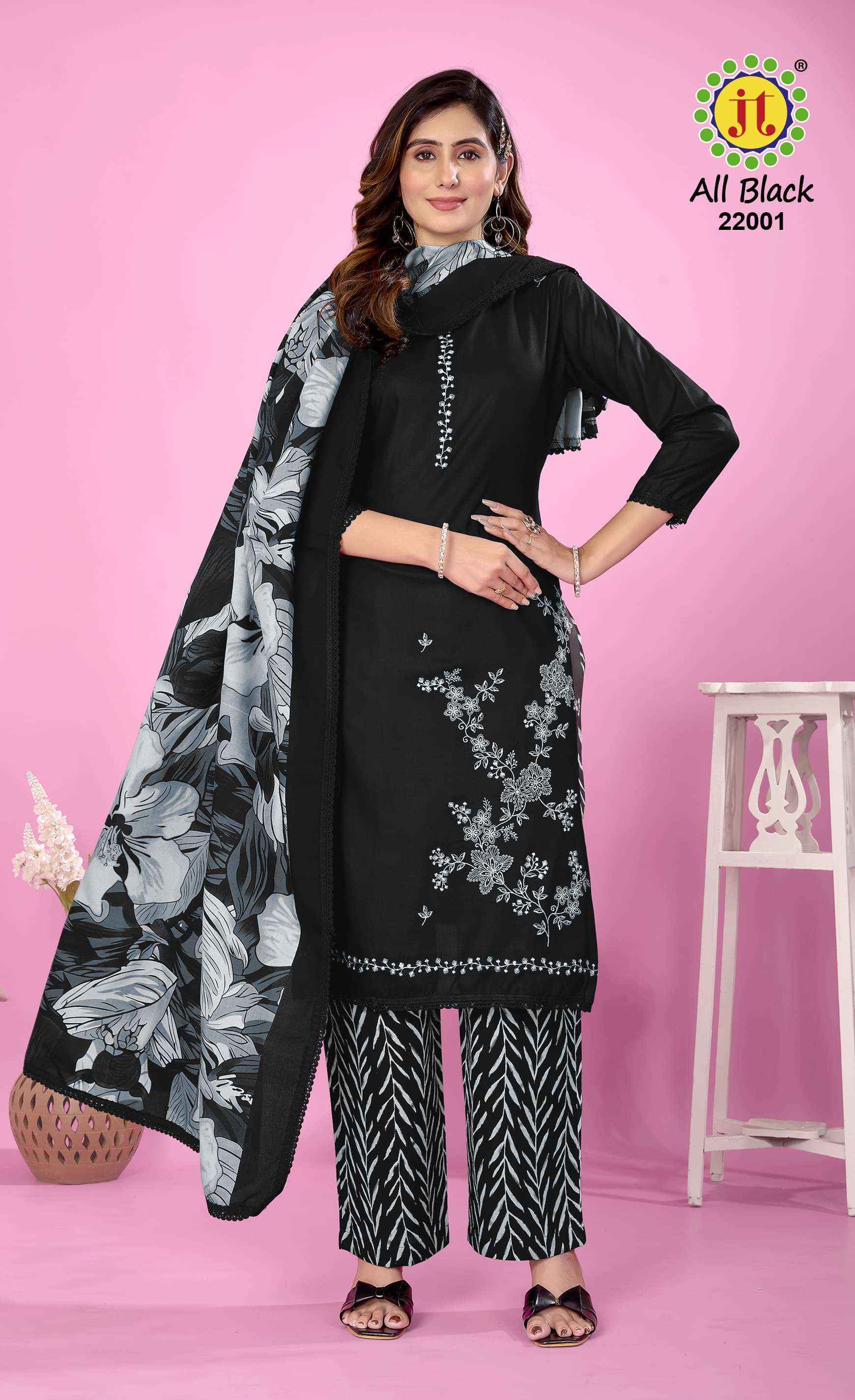 Jt All Black Vol-22 Rayon Dress Material (5 pcs Catalogue)