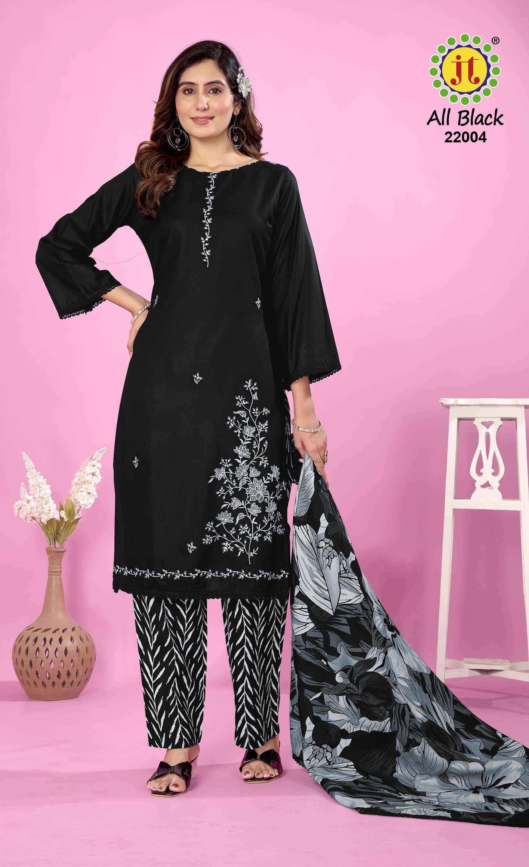 Jt All Black Vol-22 Rayon Dress Material (5 pcs Catalogue)