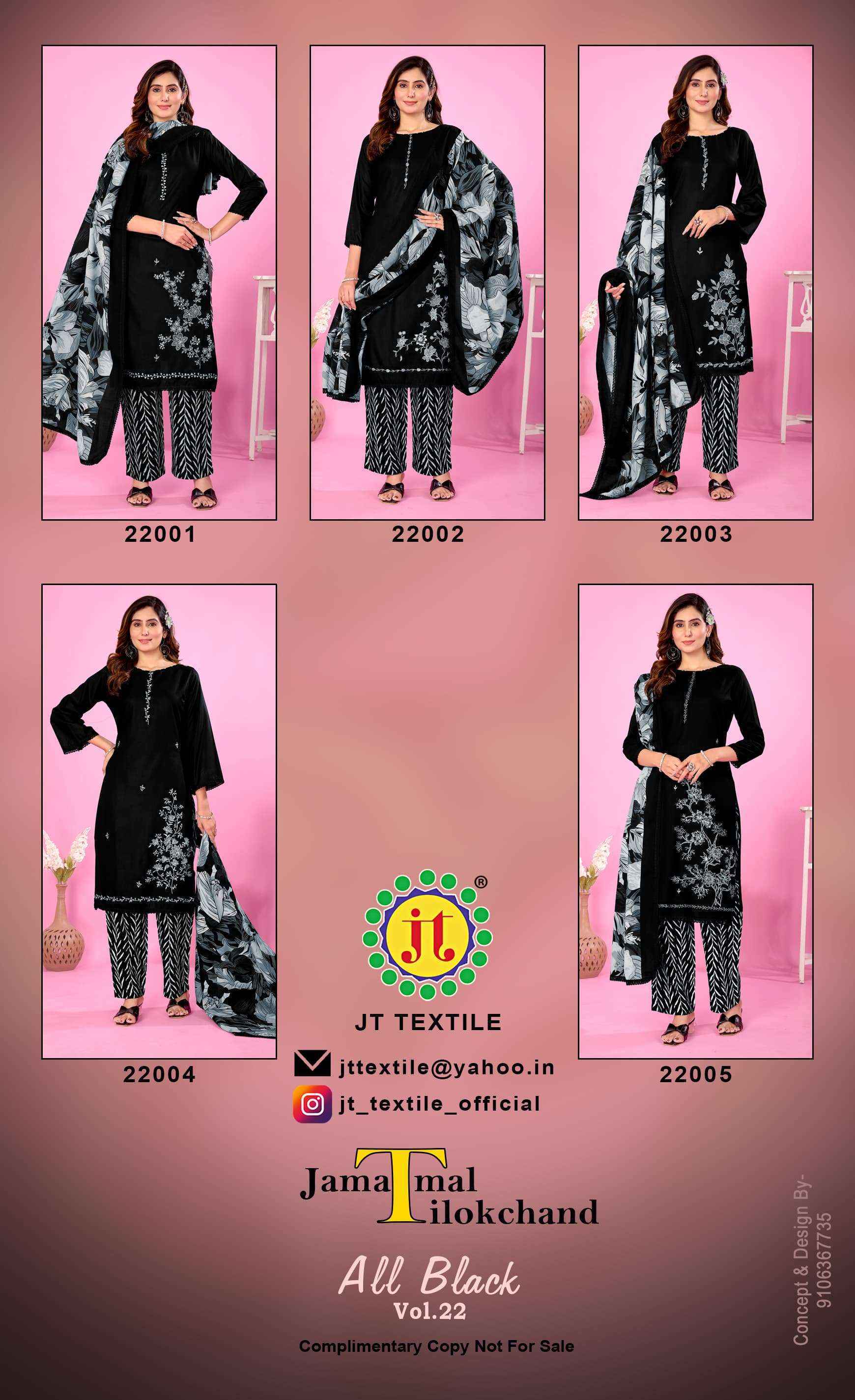 Jt All Black Vol-22 Rayon Dress Material (5 pcs Catalogue)