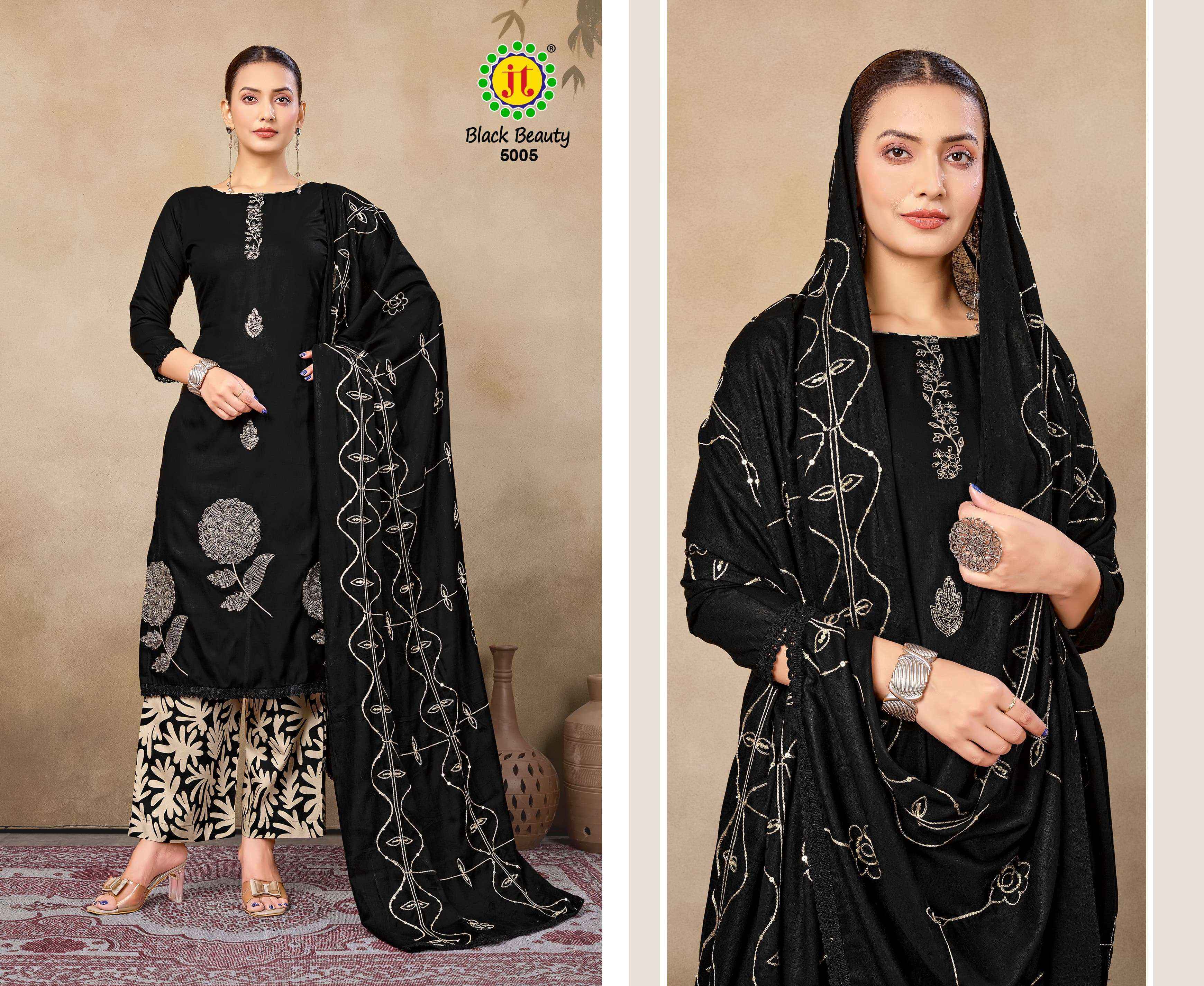 Jt Black Beauty Vol-5 Rayon Dress Material (5 pcs Catalogue)