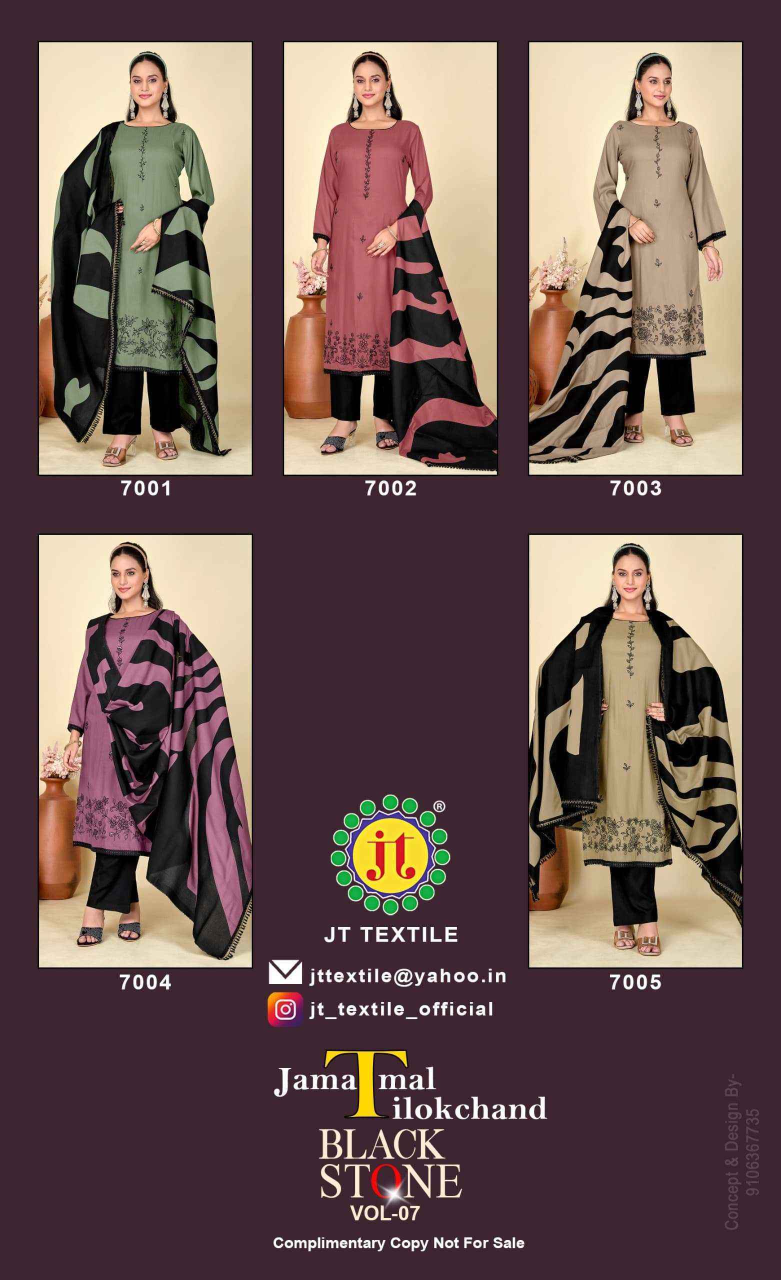 Jt Black Stone Vol-7 Rayon Dress Material (5 pcs Catalogue)