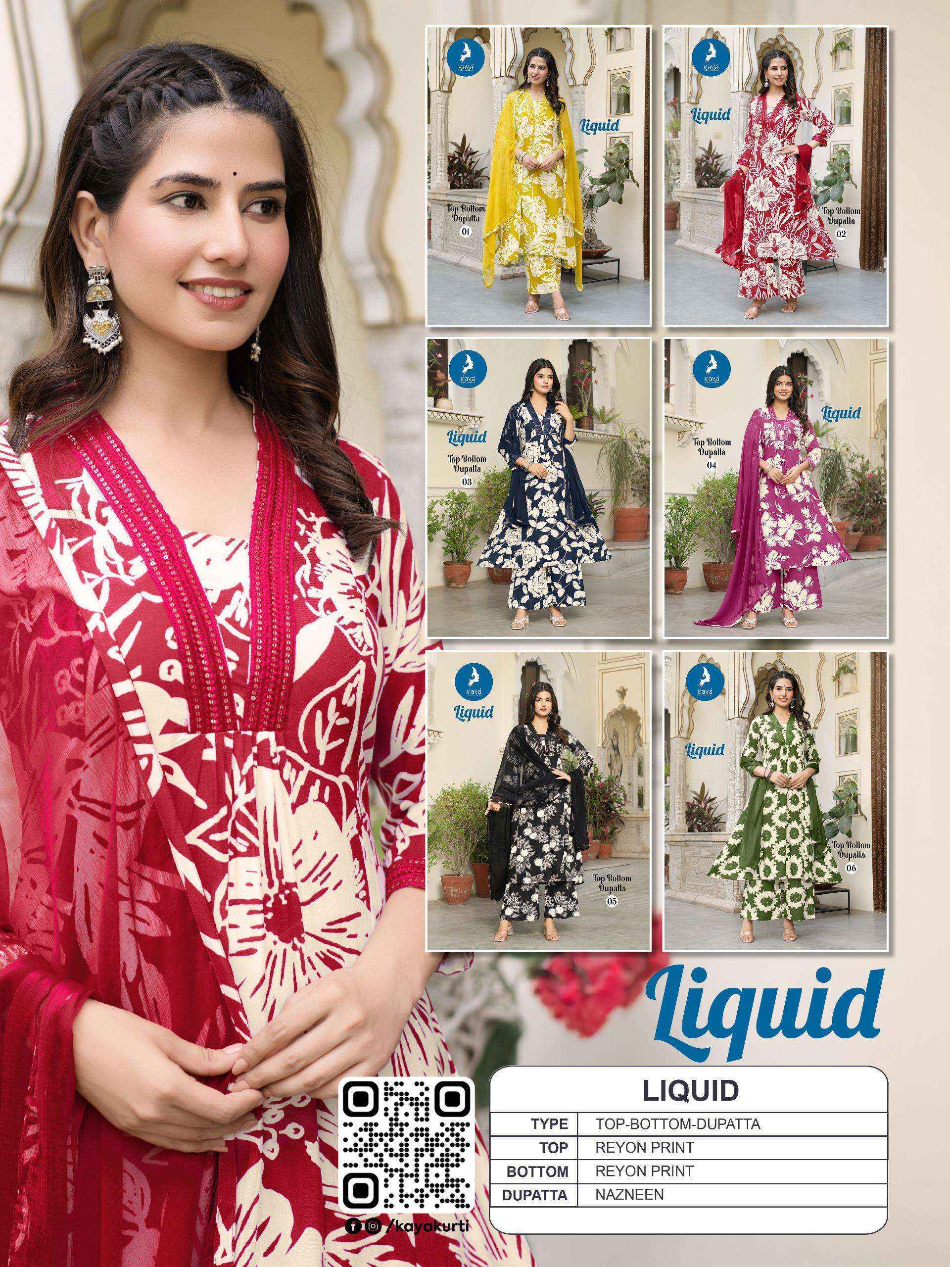 Kaya Liquid Rayon Readymade Suit (6 pcs Catalogue)