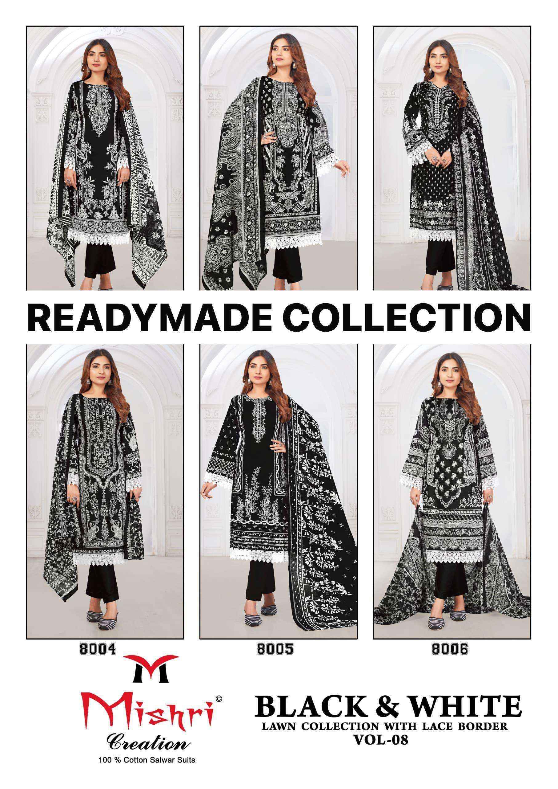 Mishri Creation Black & White Vol-8 Readymade Lawn Cotton Dress (6 pcs Catalogue)