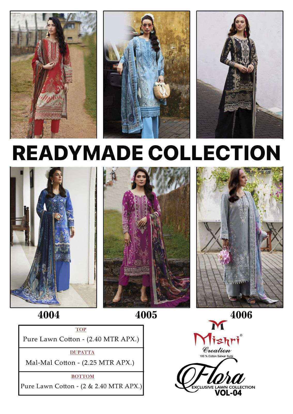 Mishri Creation Flora Vol-4 Readymade Lawn Cotton Dress (6 pcs Catalogue)