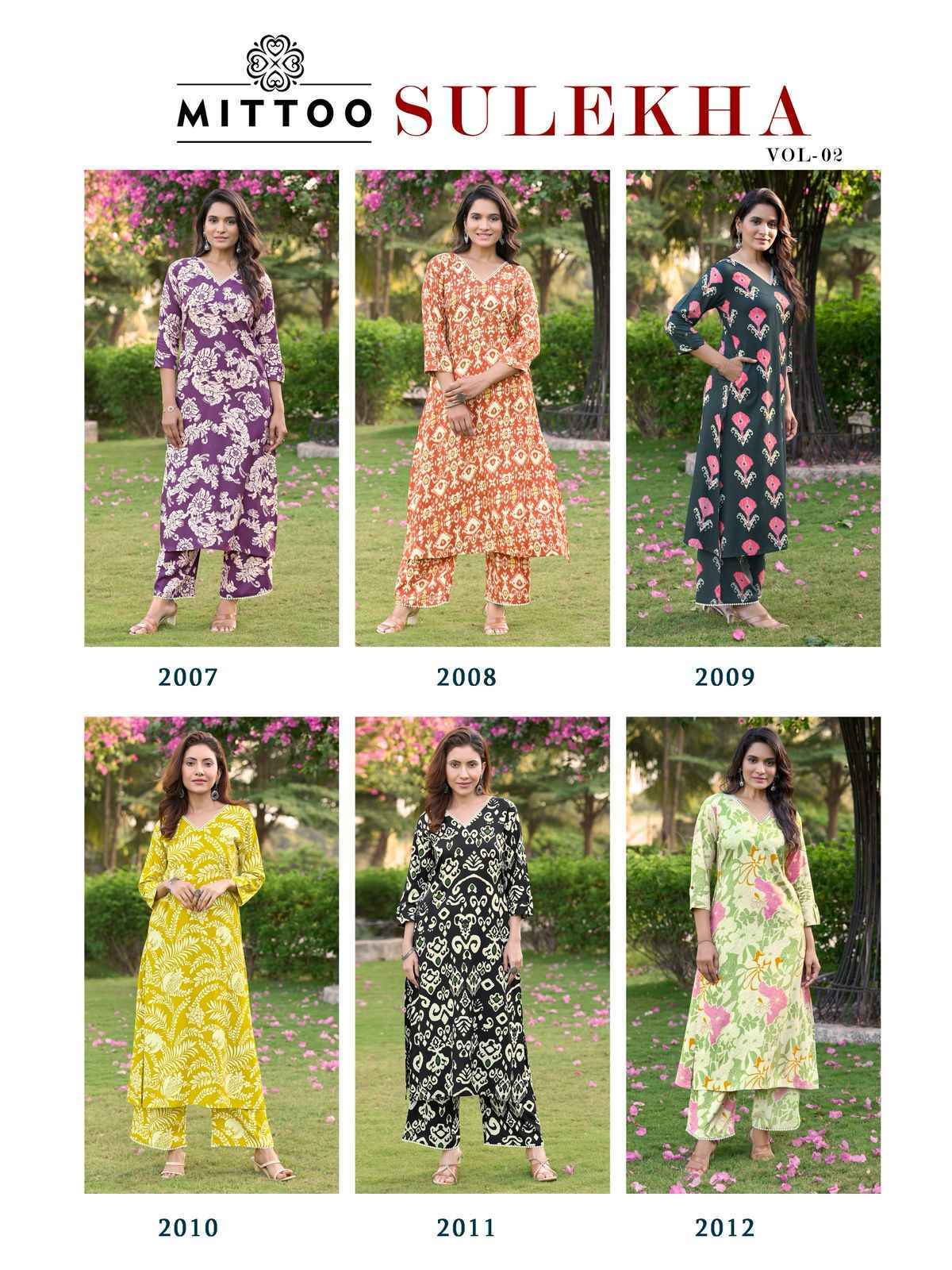 Mittoo Sulekha Vol-2 Rayon Kurti With Bottom (6 pcs Catalogue)