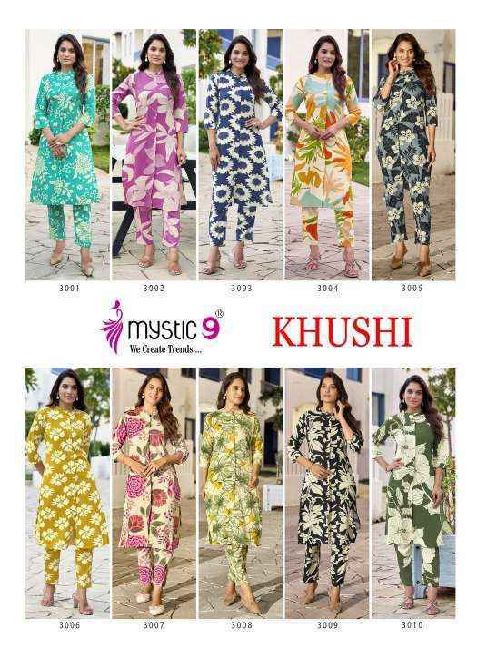 Mystic 9 Khushi Vol-3 Viscouse Kurti With Bottom (10 pcs Catalogue)
