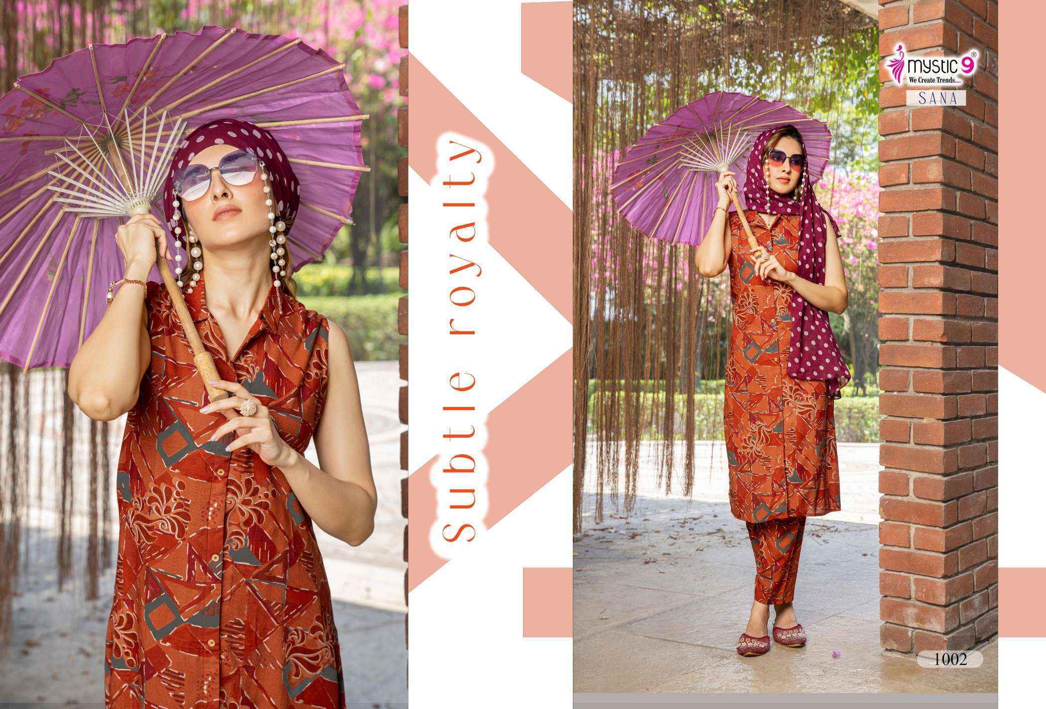Mystic 9 Sana Vol-1 Rayon Kurti With Bottom (10 pcs Catalogue)