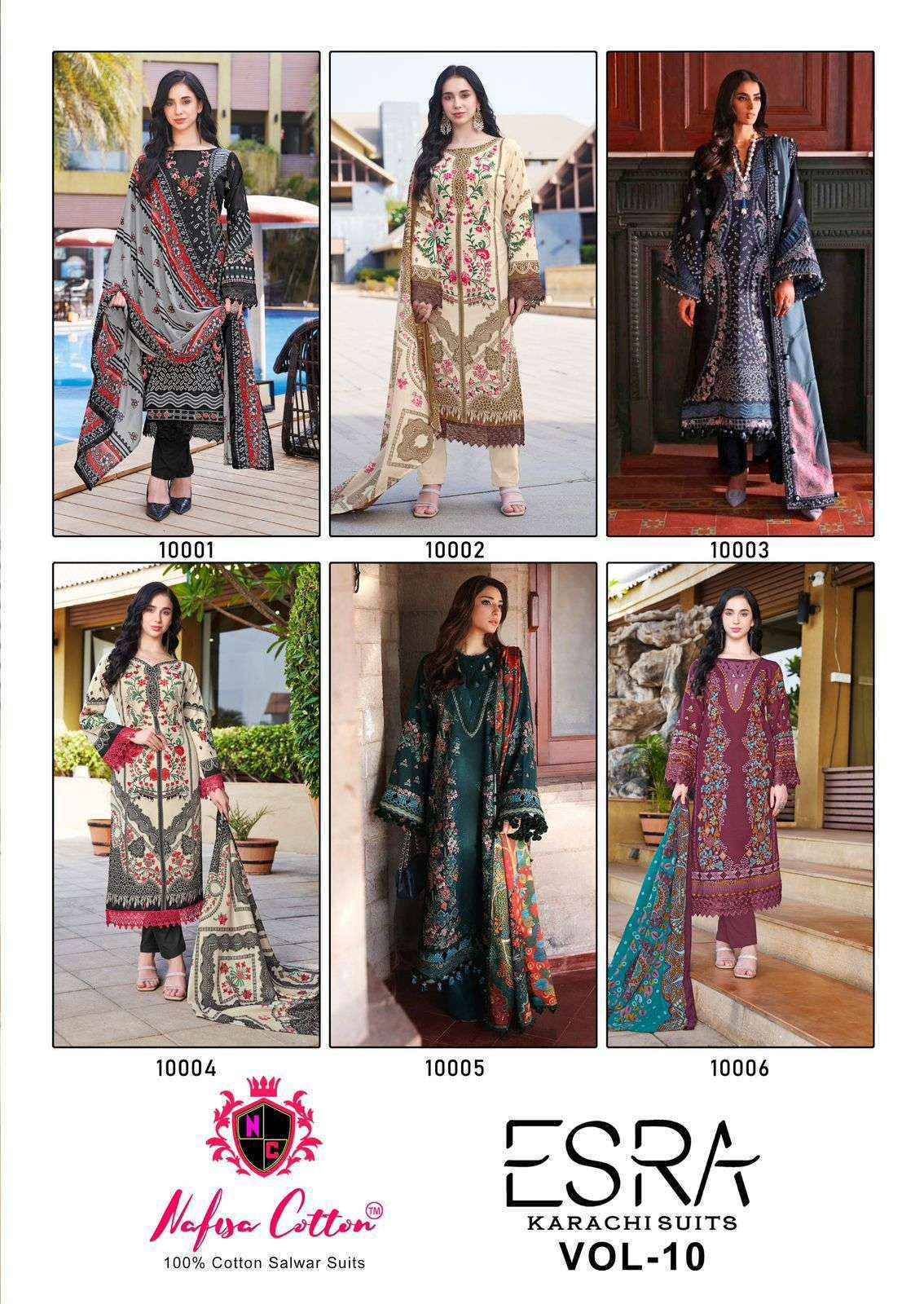 Nafisa Cotton Esra Karachi Vol-10 Cotton Dress Material (6 Pc Catalog)