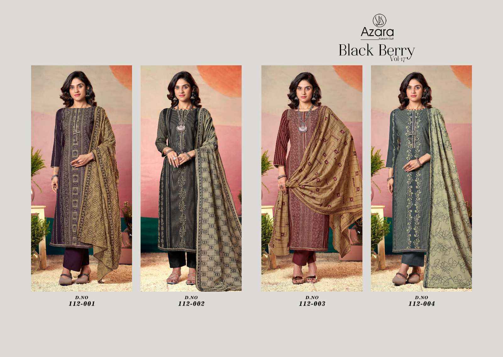 Radhika Fashion Azara Black Berry Vol-17 Cotton Dress Material (4 pcs Catalogue)