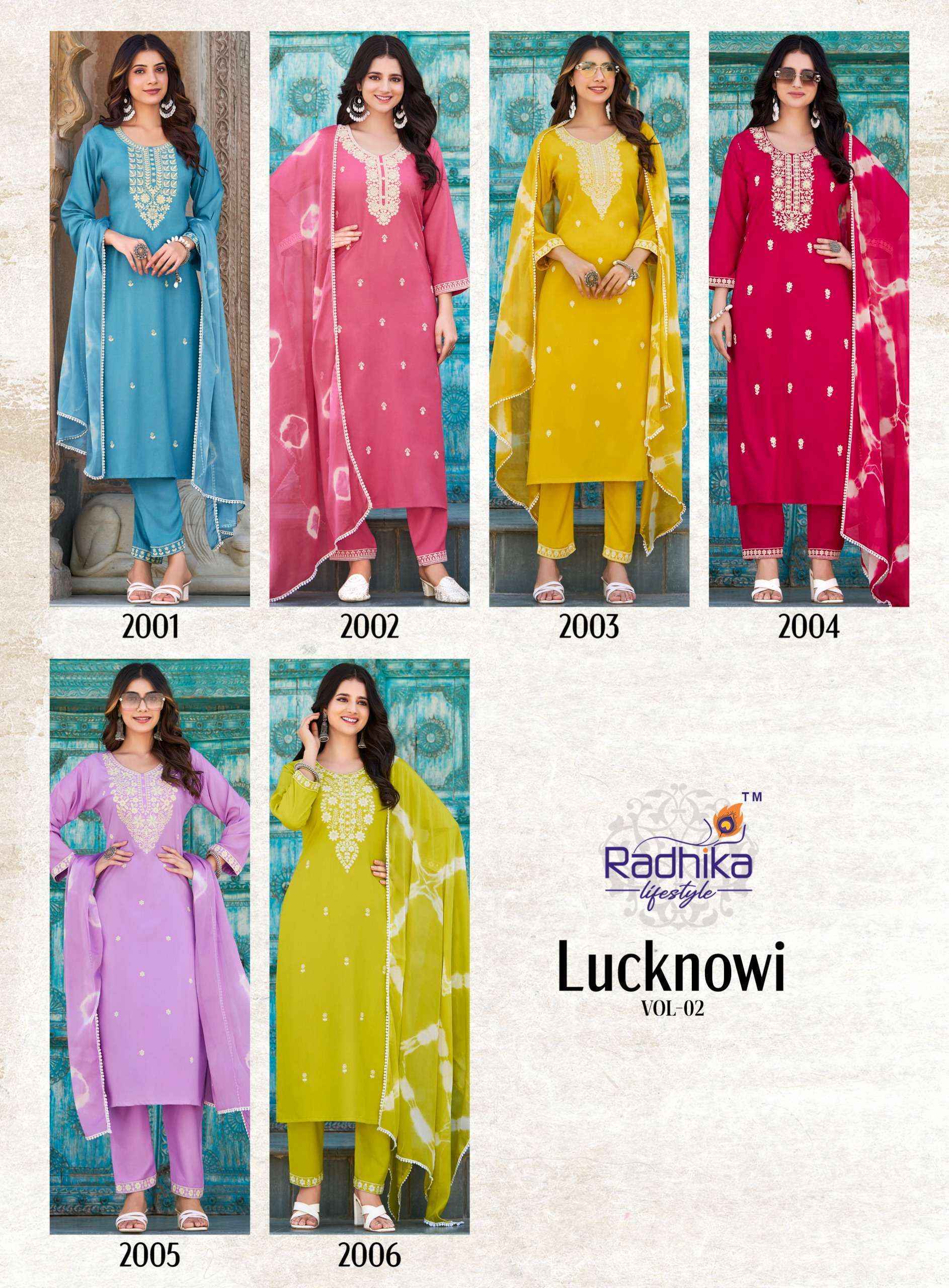 Radhika Lifestyle Lucknowi Vol-2 Rayon Readymade Suit (6 pcs Catalogue)