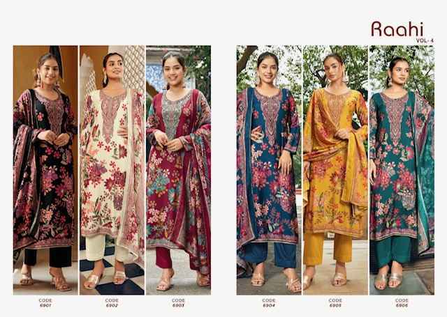 Rupali Fashion Raahi Vol-4 Musline Dress Material (6 pcs Catalogue)